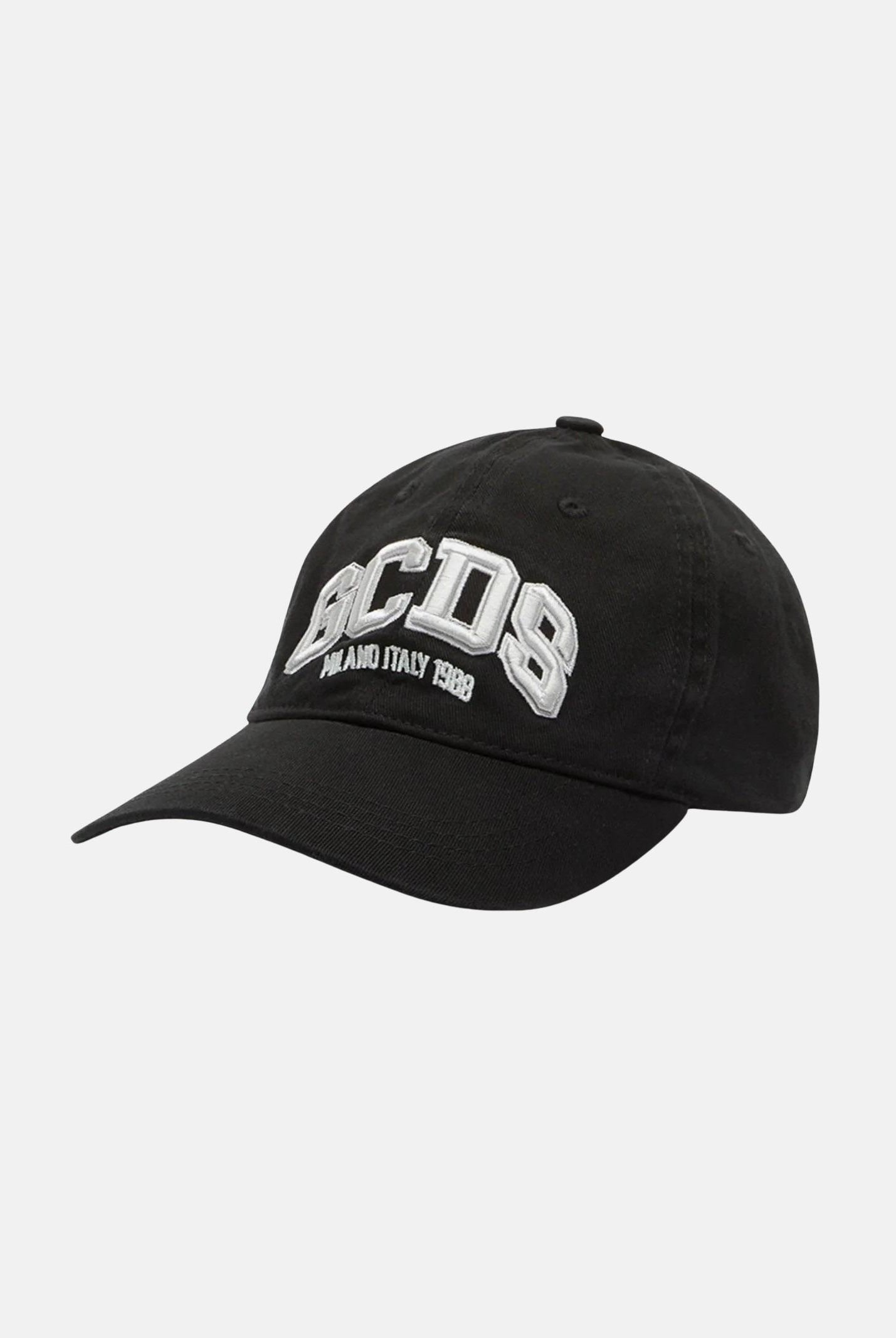 GCDS Cappello con visiera nero per uomo e donna rifinito da logo B2EU5800AK6 99 GCDS