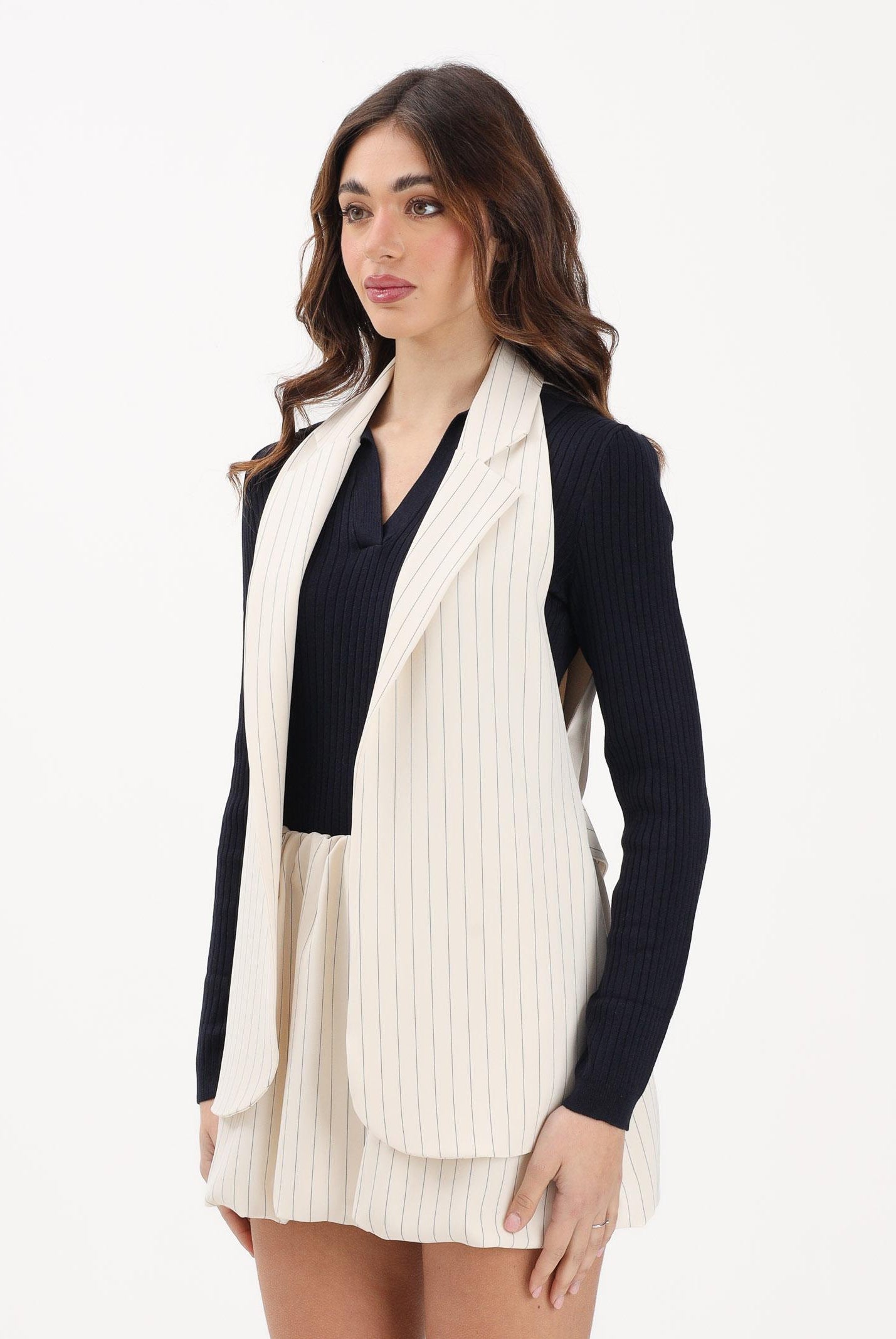 VICOLO Gilet panna da donna con motivo gessato TAB0101 ABFBU VICOLO