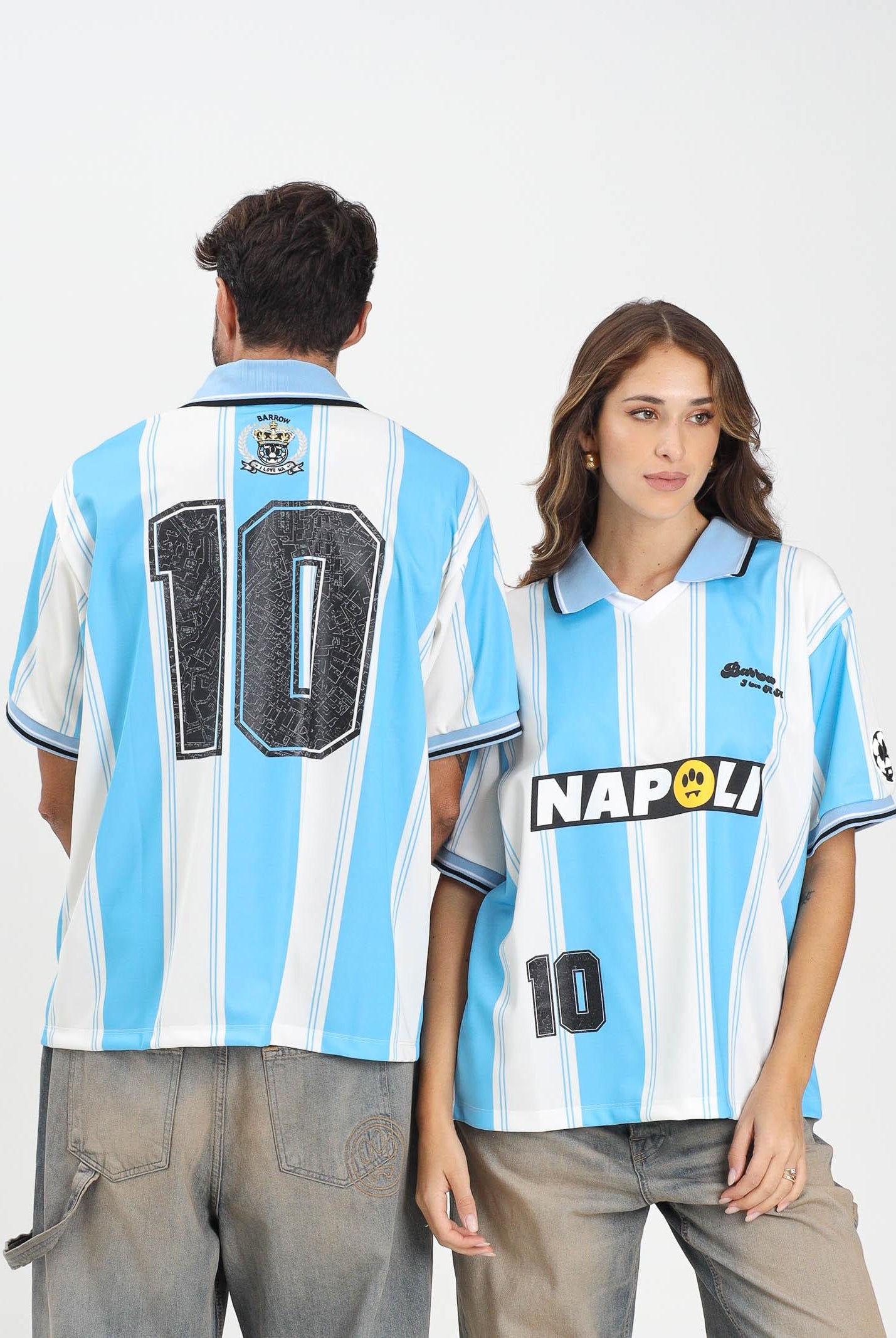 BARROW Polo a manica corta bianca e azzurra per uomo e donna dedicata a Napoli F5BWUATH077 013 BARROW