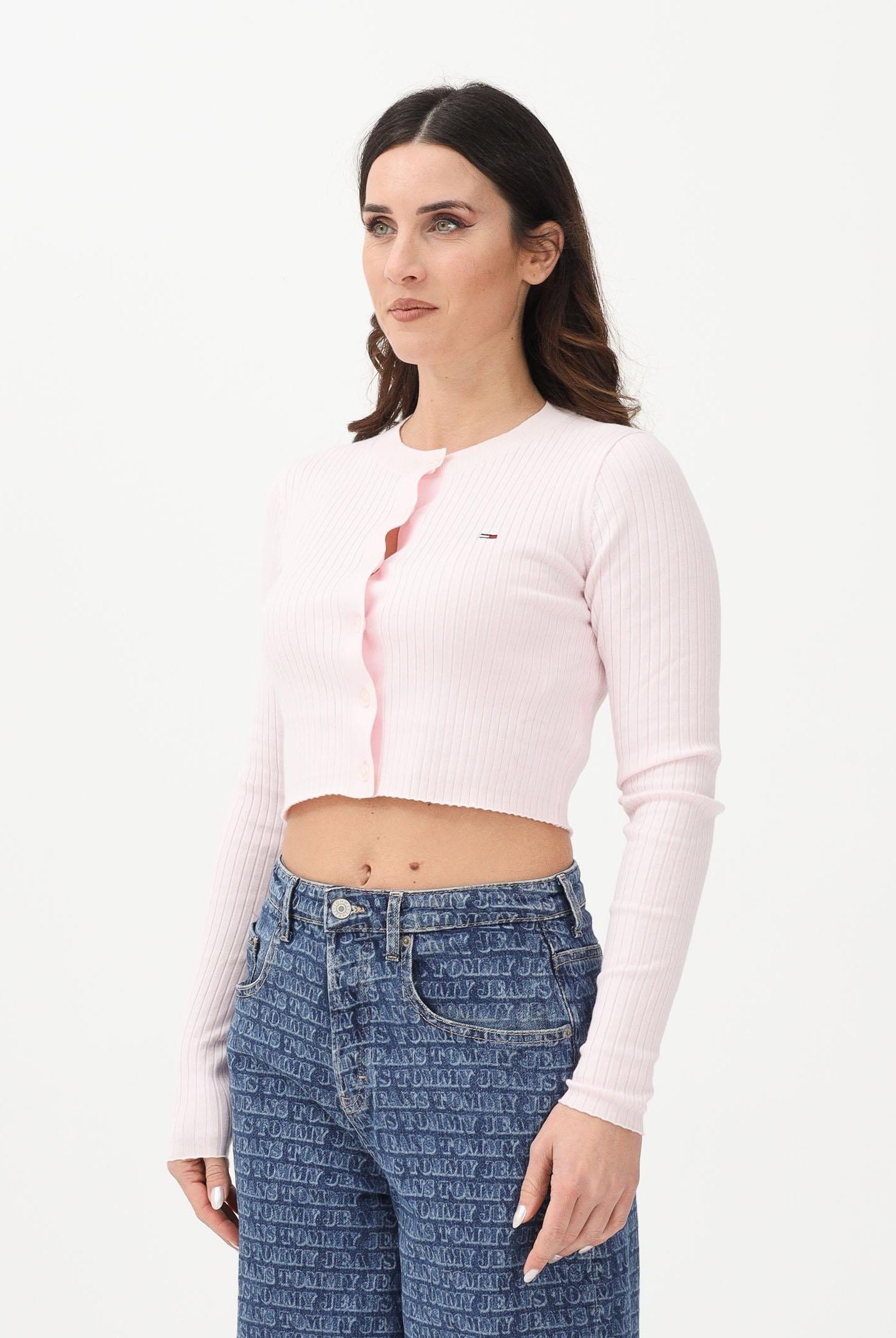 TOMMY JEANS Cardigan rosa da donna con logo DW0DW22023 TOG TOMMY JEANS