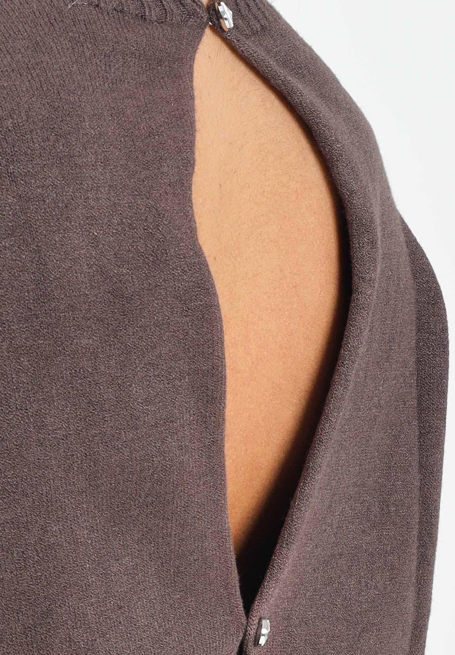 VICOLO Maglioncino girocollo marrone da donna con dettagli cut-out sul retro 77064F FU691 VICOLO