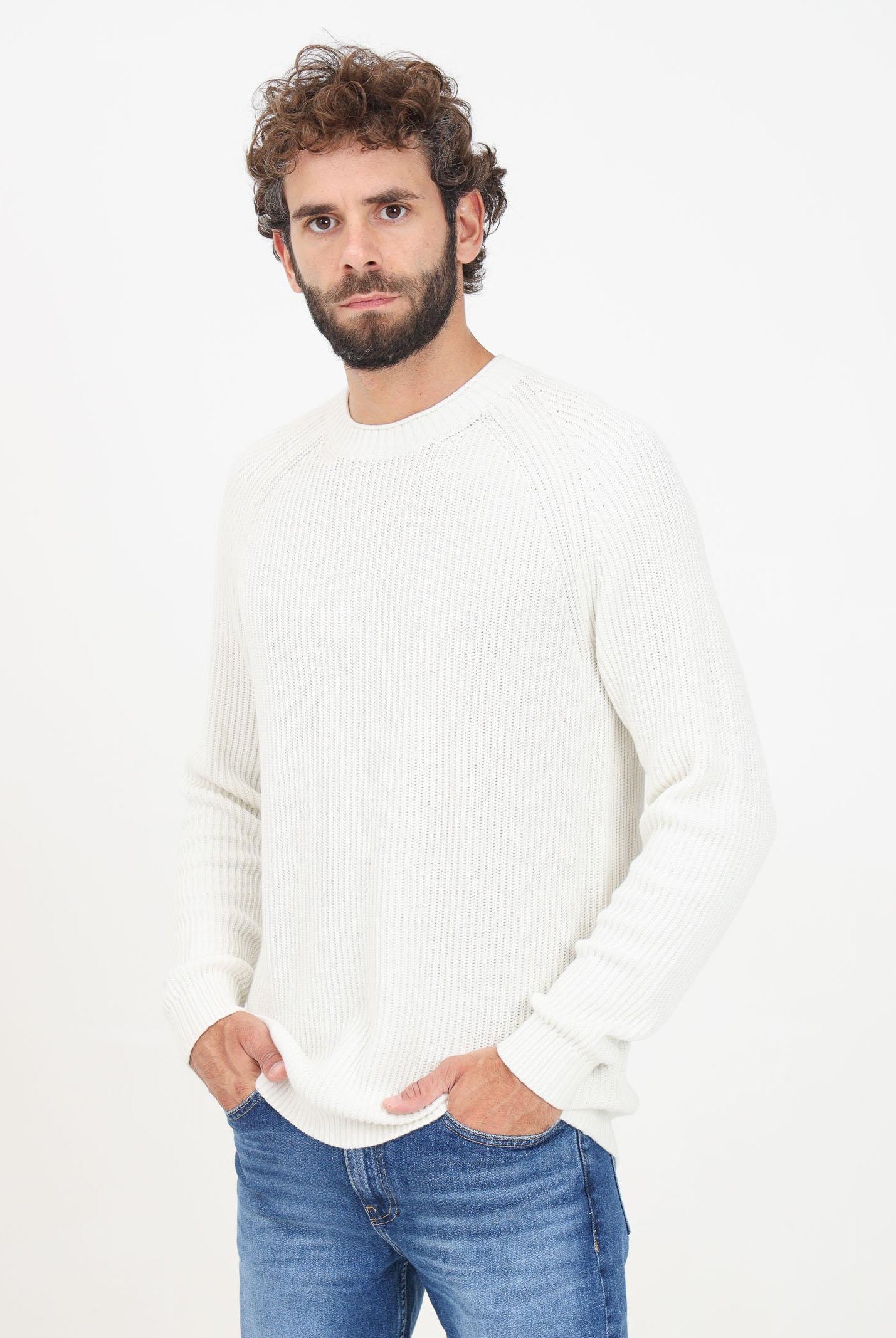 Maglioncino girocollo bianco da uomo con monogram CK J30J325672YBI YBI CALVIN KLEIN JEANS