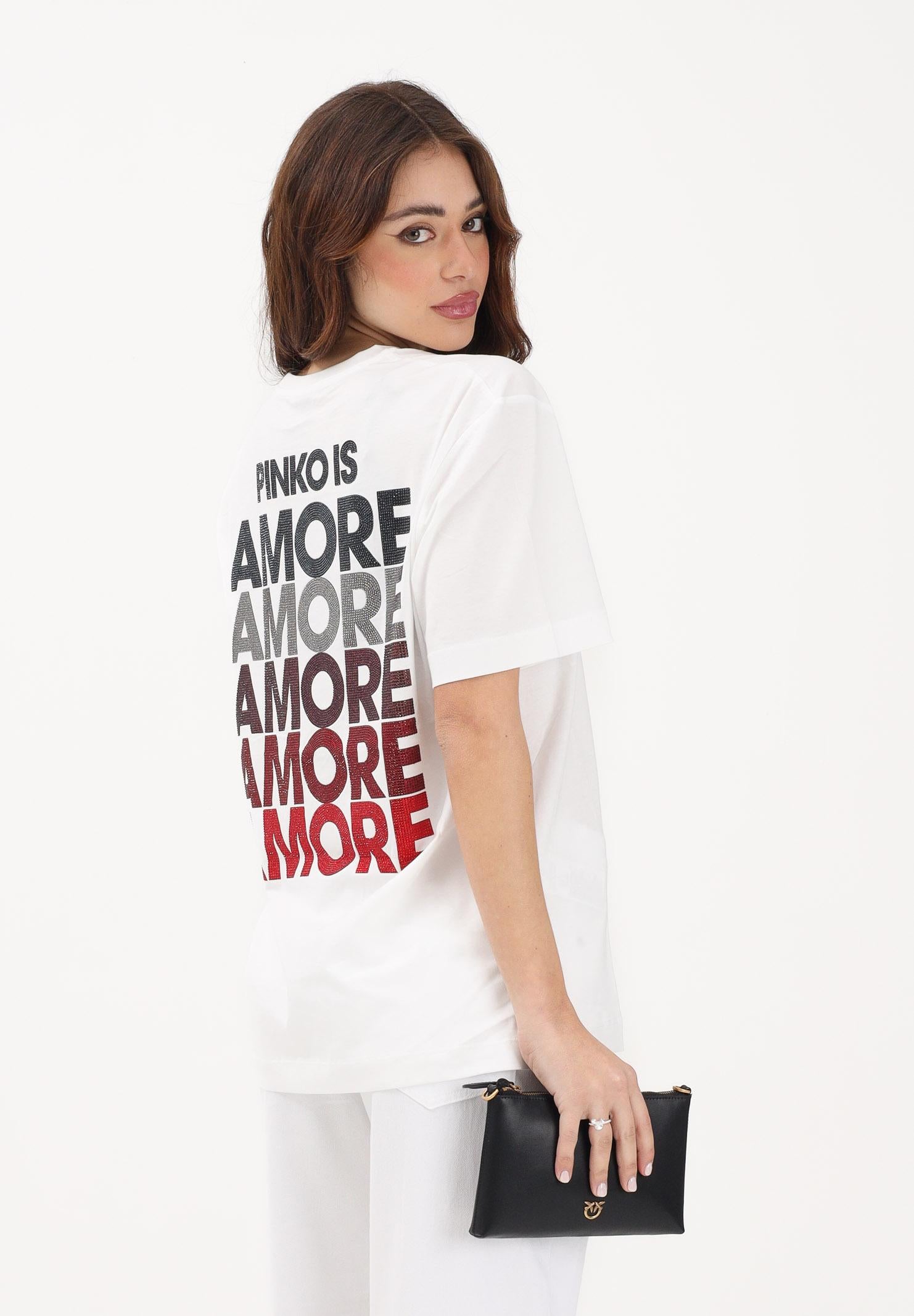 PINKO T-shirt a manica corta bianca da donna con stampa sul retro 105526A33I ZR2 PINKO