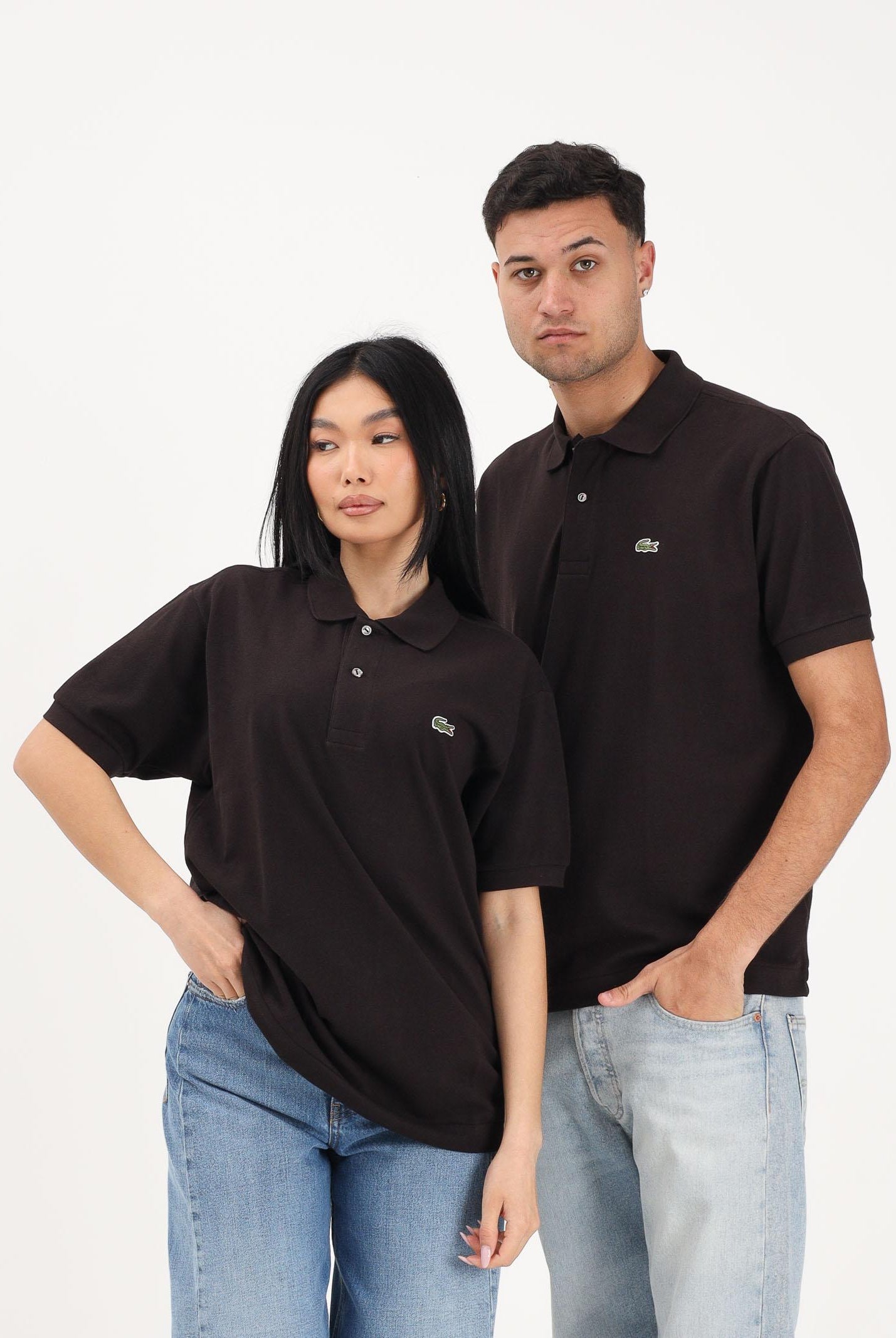 LACOSTE Polo marrone per uomo e donna con patch logo coccodrilo 1212 3LA LACOSTE