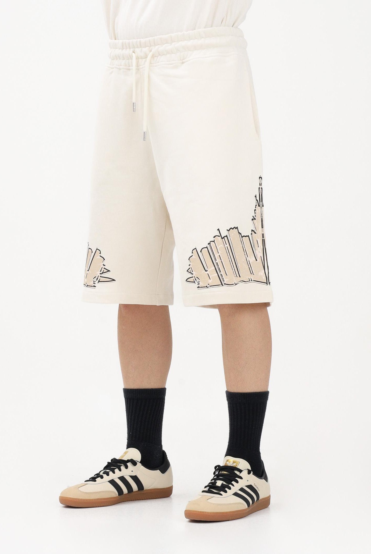 MARCELO BURLON COUNTY OF MILAN Shorts sportivo panna da uomo con stampa S6CMMABE018 412 MARCELO BURLON COUNTY OF MILAN