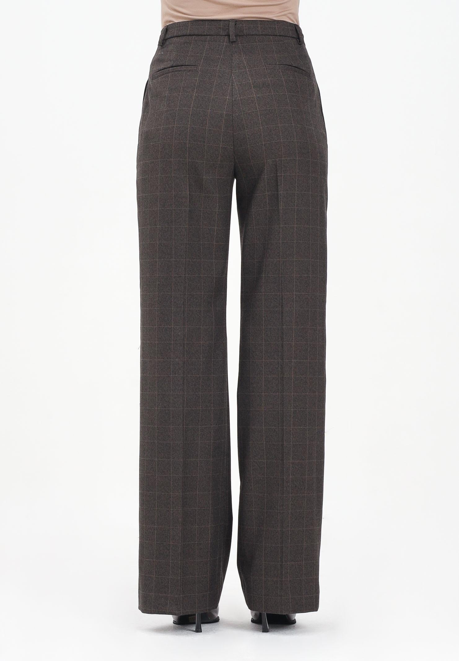 VICOLO Pantalone elegante marrone da donna con motivo a quadri sottili TF0234 FFMO VICOLO