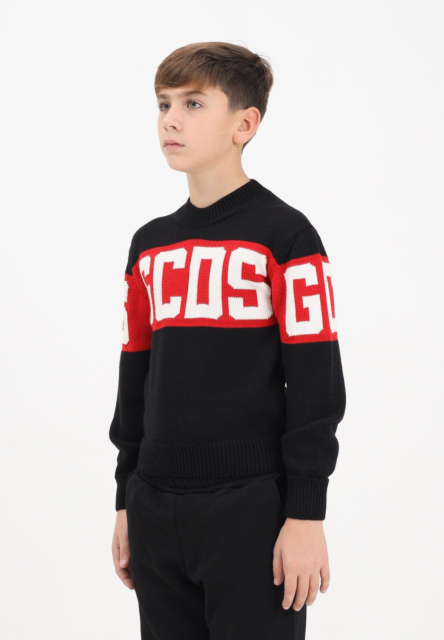 GCDS Maglioncino girocollo nero per donna, ragazzi e bambini con logo B2JU1526BA7 99 GCDS