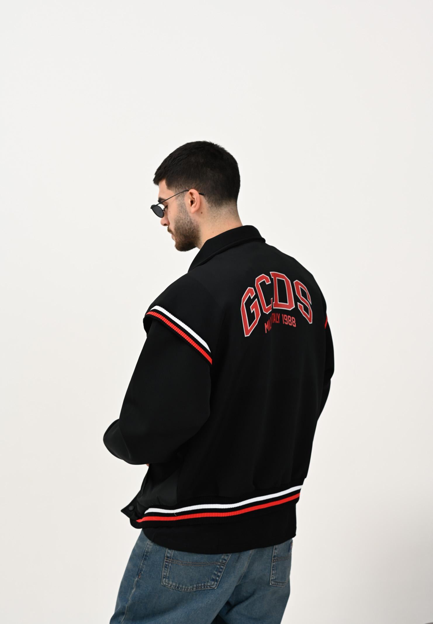 GCDS Bomber nero per uomo e donna con logo sul retro B2EM0901MA0 99 GCDS