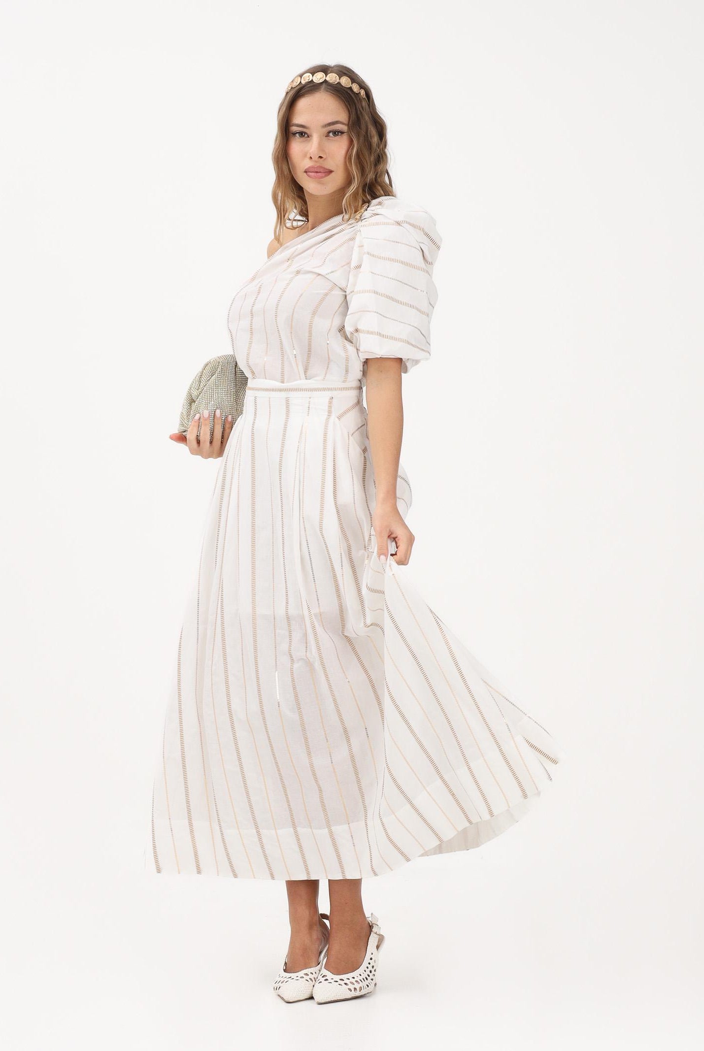 SIMONA CORSELLINI Gonna midi bianca da donna con ricamo P26CPGOC0301 V0001 SIMONA CORSELLINI