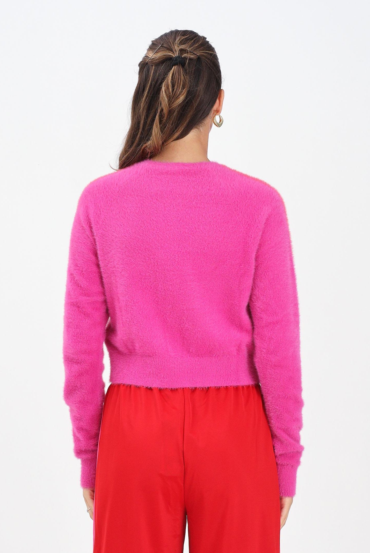 ADIDAS ORIGINALS Cardigan Fluffy Knitted fucsia da donna JW3645 . ADIDAS ORIGINALS
