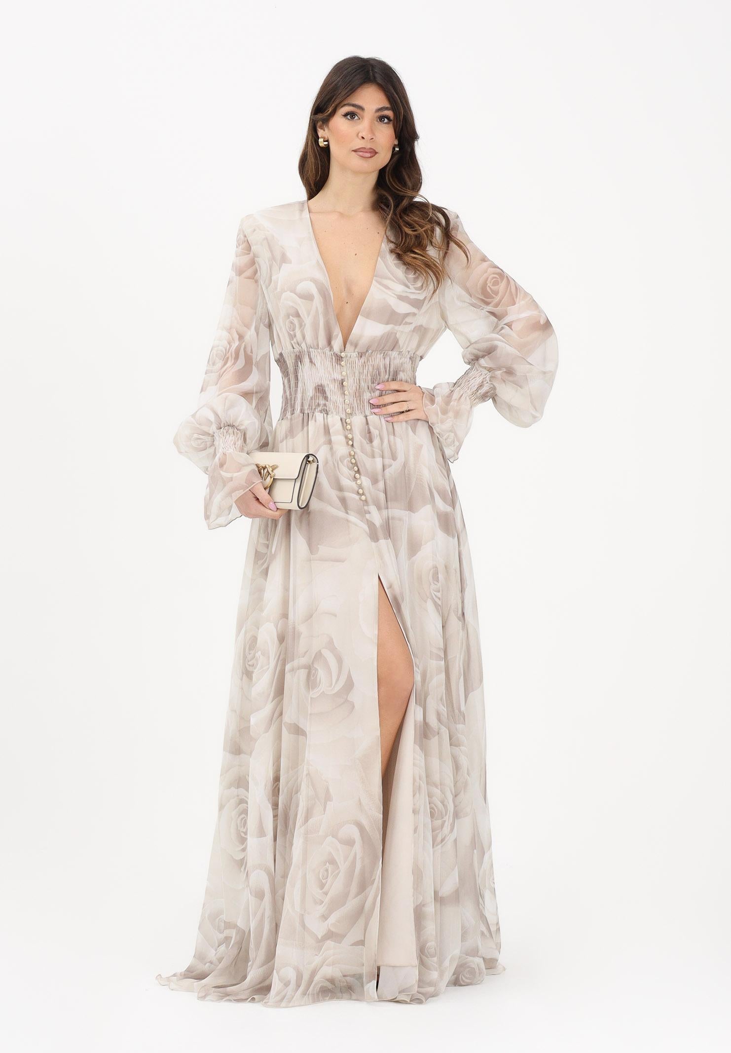SHIT Abito lungo beige da donna con delicata fantasia floreale SH26052 NURO SHIT