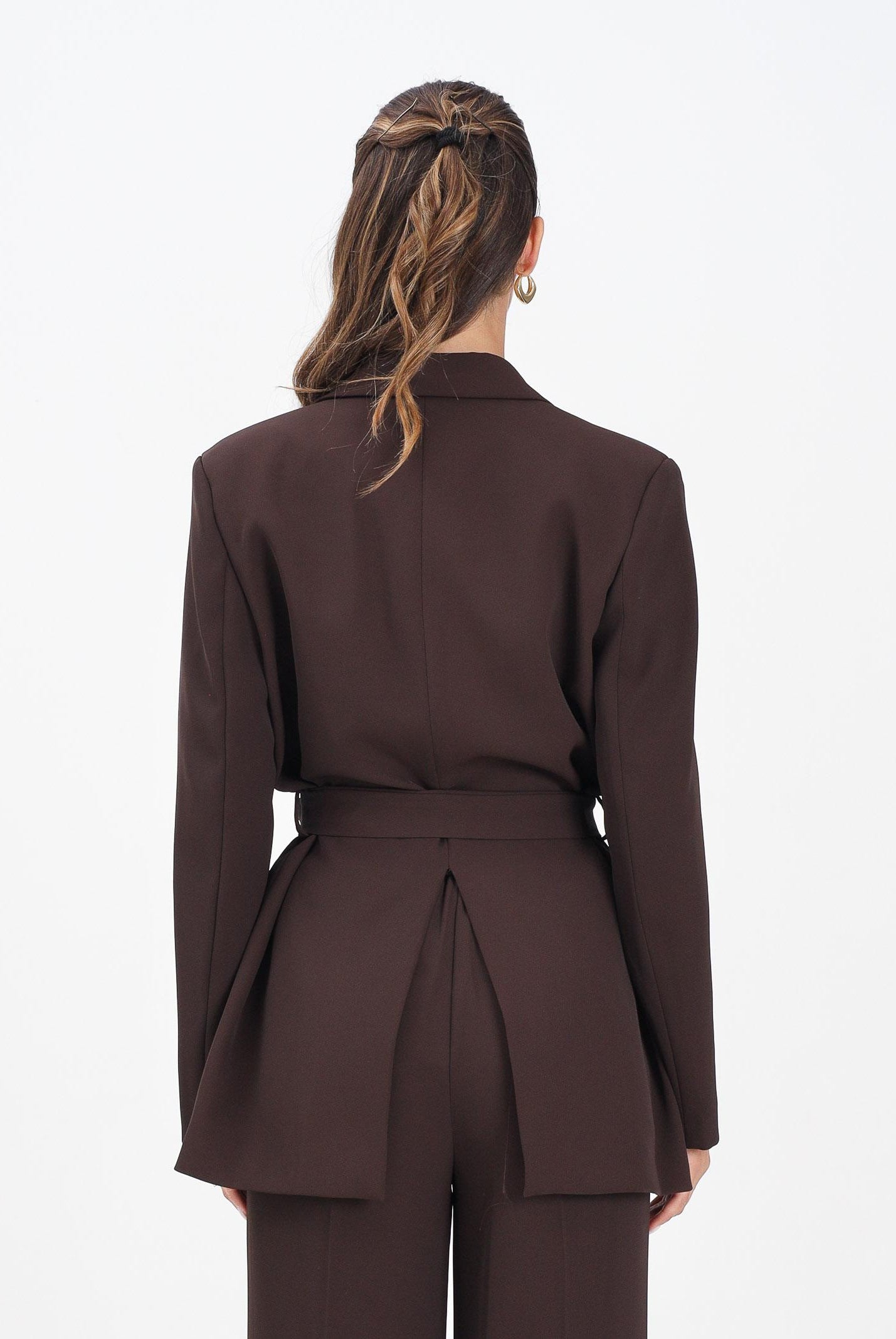 VICOLO Giacca marrone da donna con cintura TF0358 FU96 VICOLO