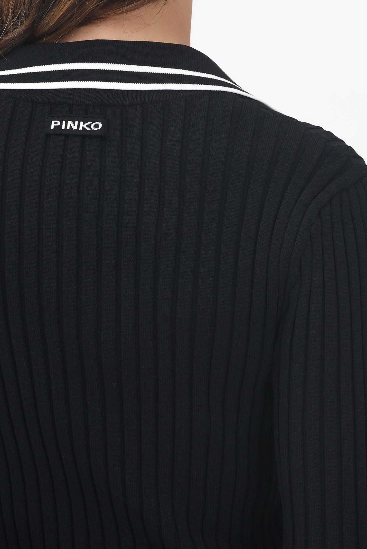 PINKO Maglioncino con scollo a V nero da donna con profili a righe nere 105418A2PS Z99 PINKO