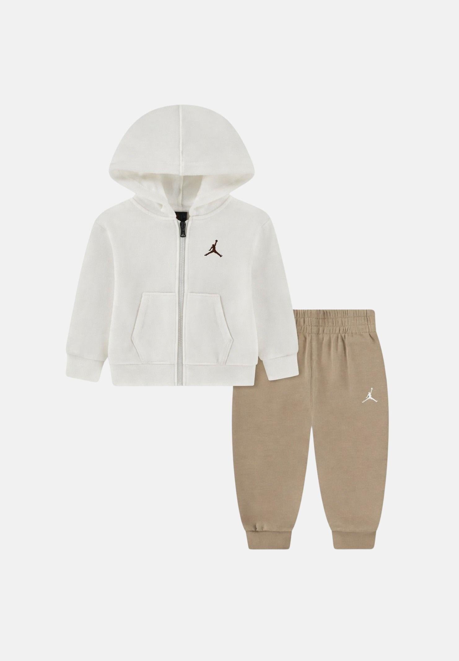 JORDAN Tuta bianca e beige da neonato con logo Jumpman<BR/> 65F124 X0L JORDAN