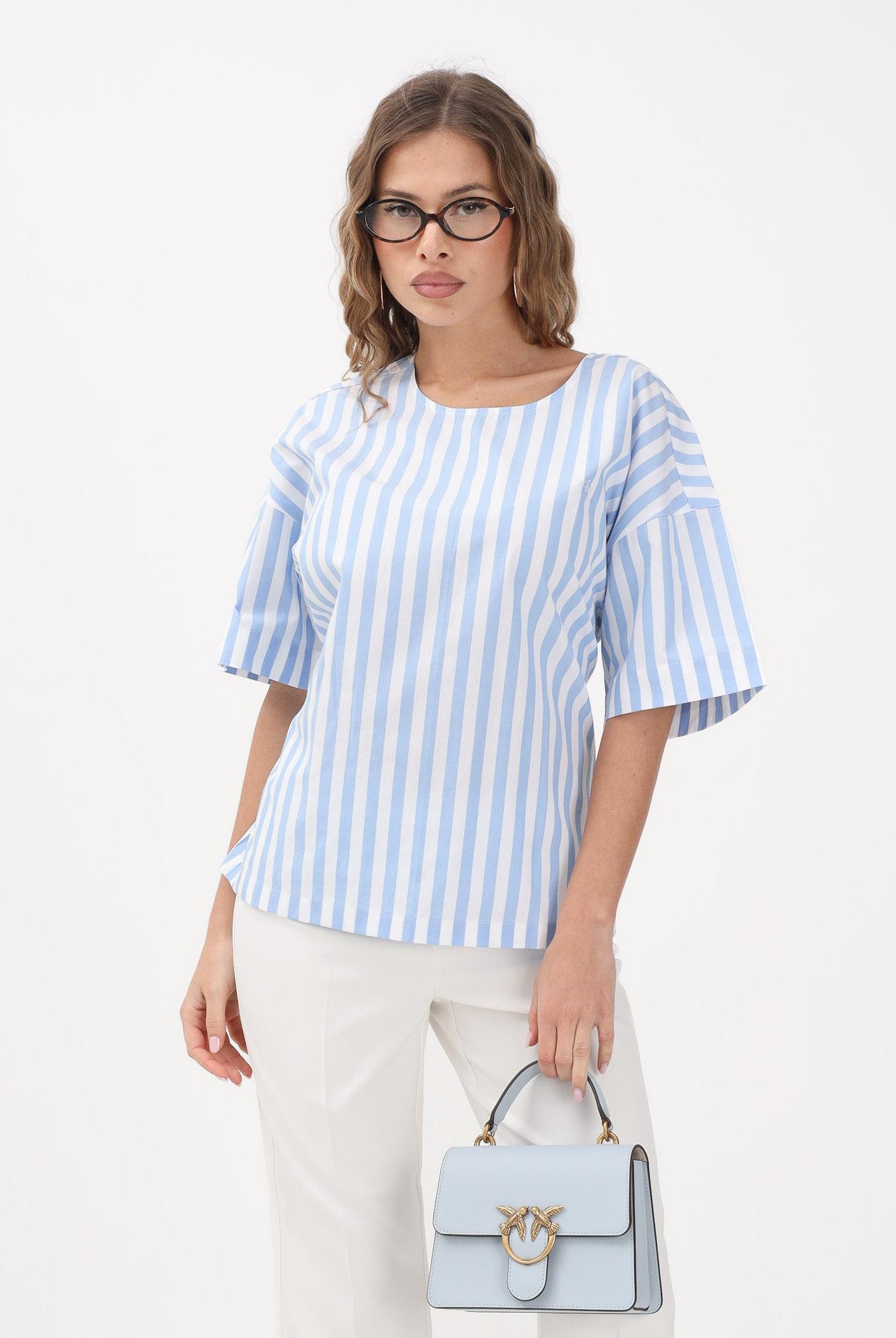 CALVIN KLEIN JEANS Blusa bianca e azzurra da donna con motivo a righe LV047F113G C32 CALVIN KLEIN JEANS