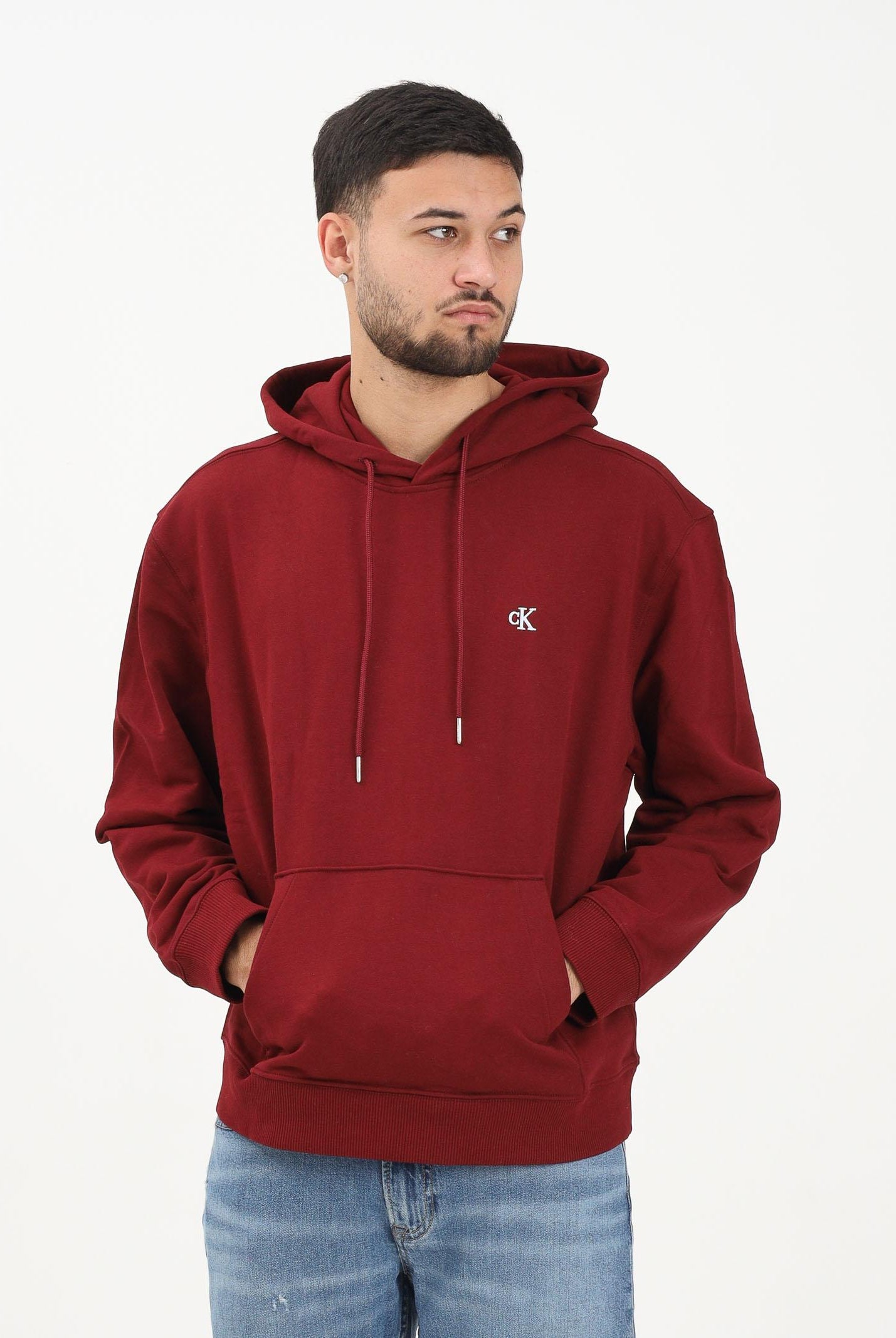 CALVIN KLEIN JEANS Felpa con cappuccio bordeaux da uomo LV04RC297GWCV  CALVIN KLEIN JEANS