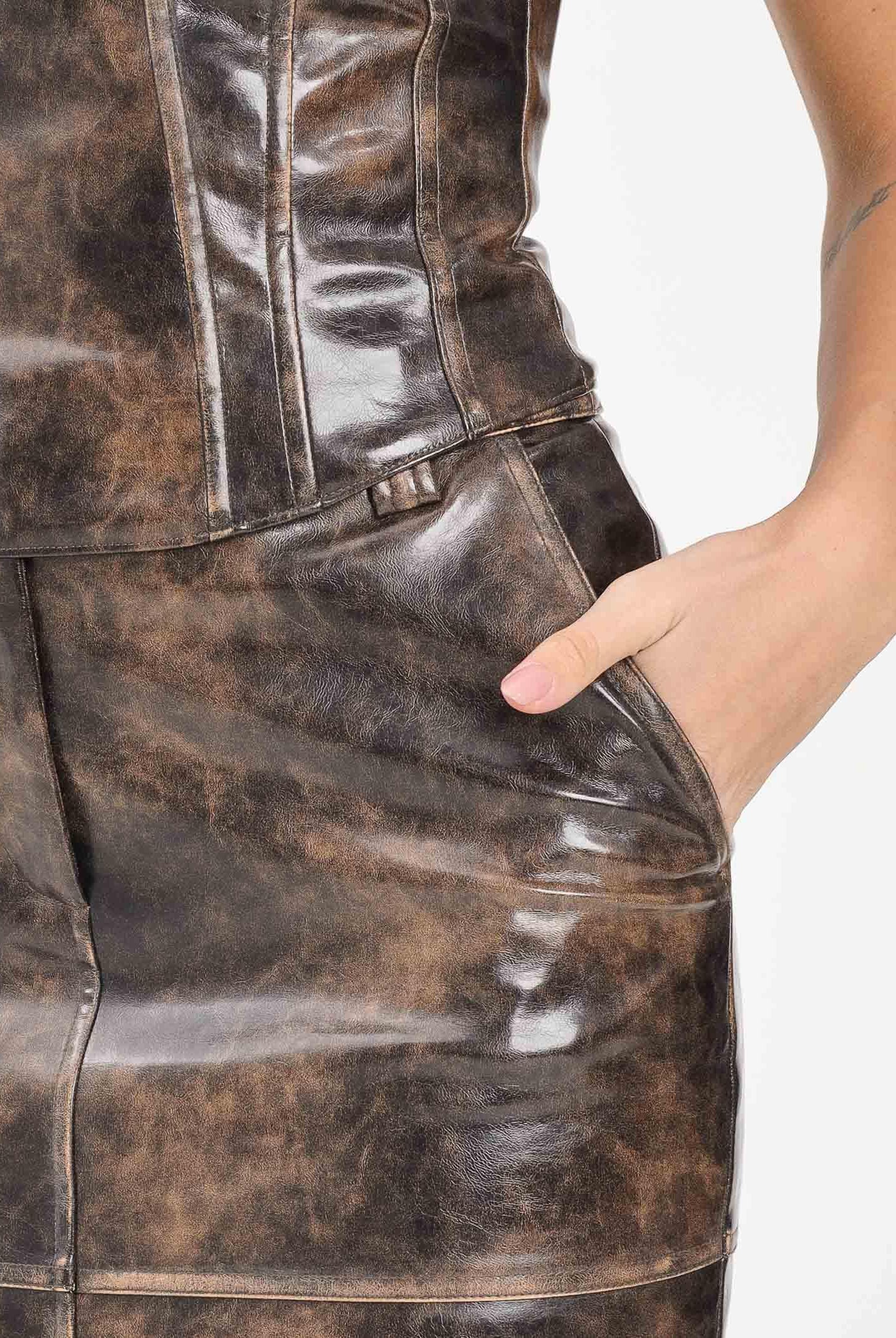 PATRIZIA PEPE Gonna midi marrone da donna con finitura marmorizzata 8G0463E064 J4L8 PATRIZIA PEPE