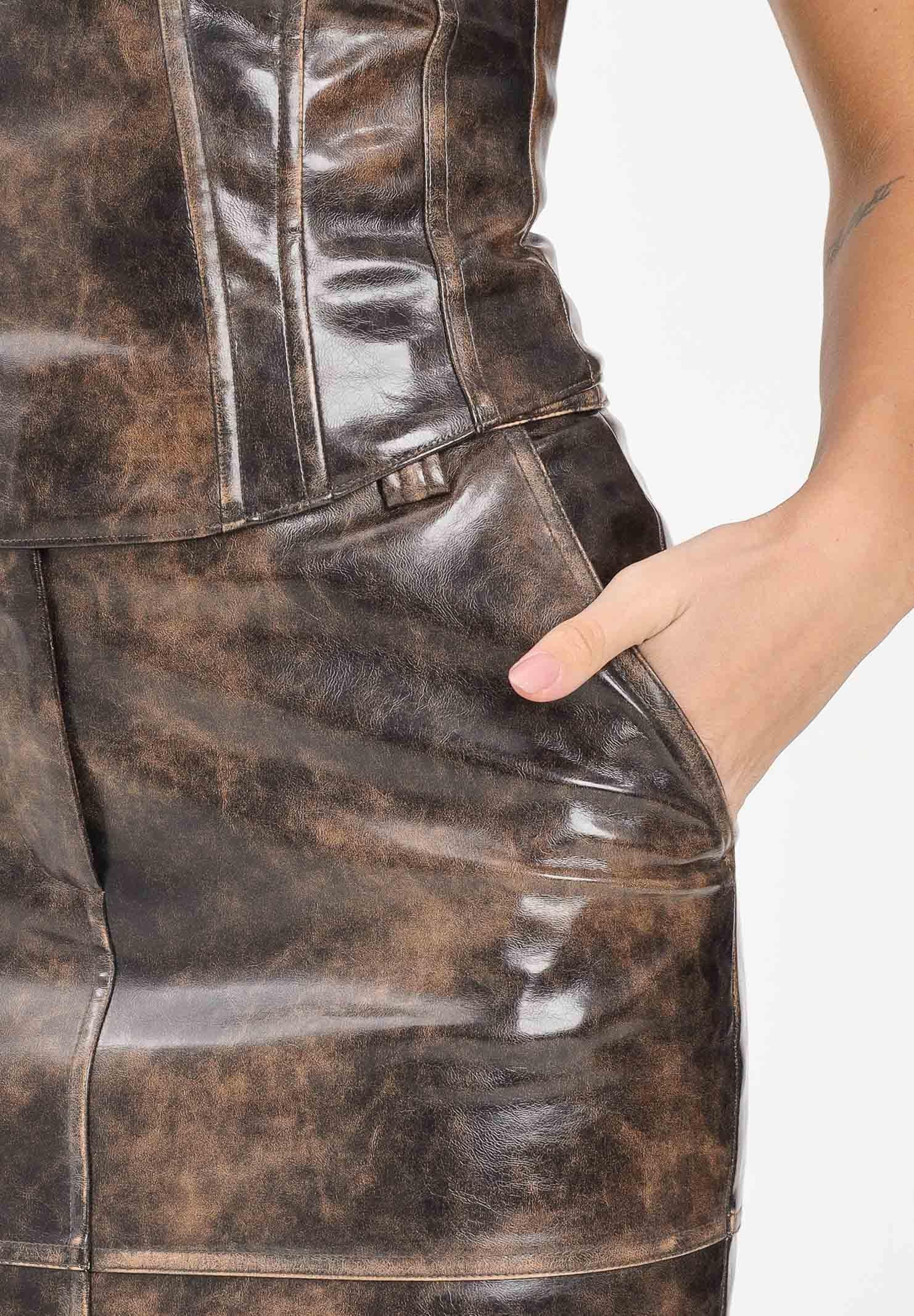 PATRIZIA PEPE Gonna midi marrone da donna con finitura marmorizzata 8G0463E064 J4L8 PATRIZIA PEPE