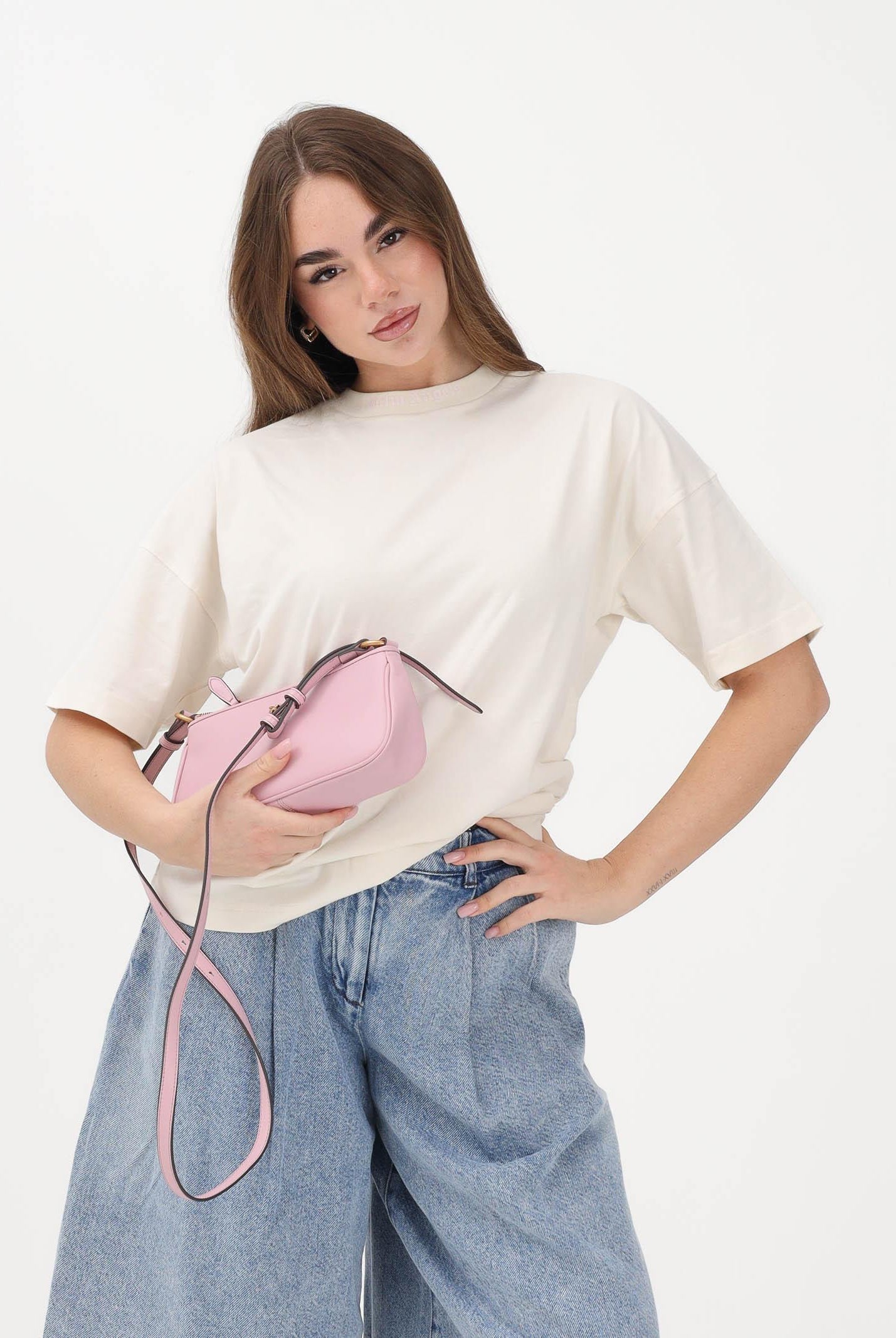 PALM ANGELS T-shirt a manica corta panna per donna, ragazzi e bambini con logo PGAA001S26JER001 002 PALM ANGELS