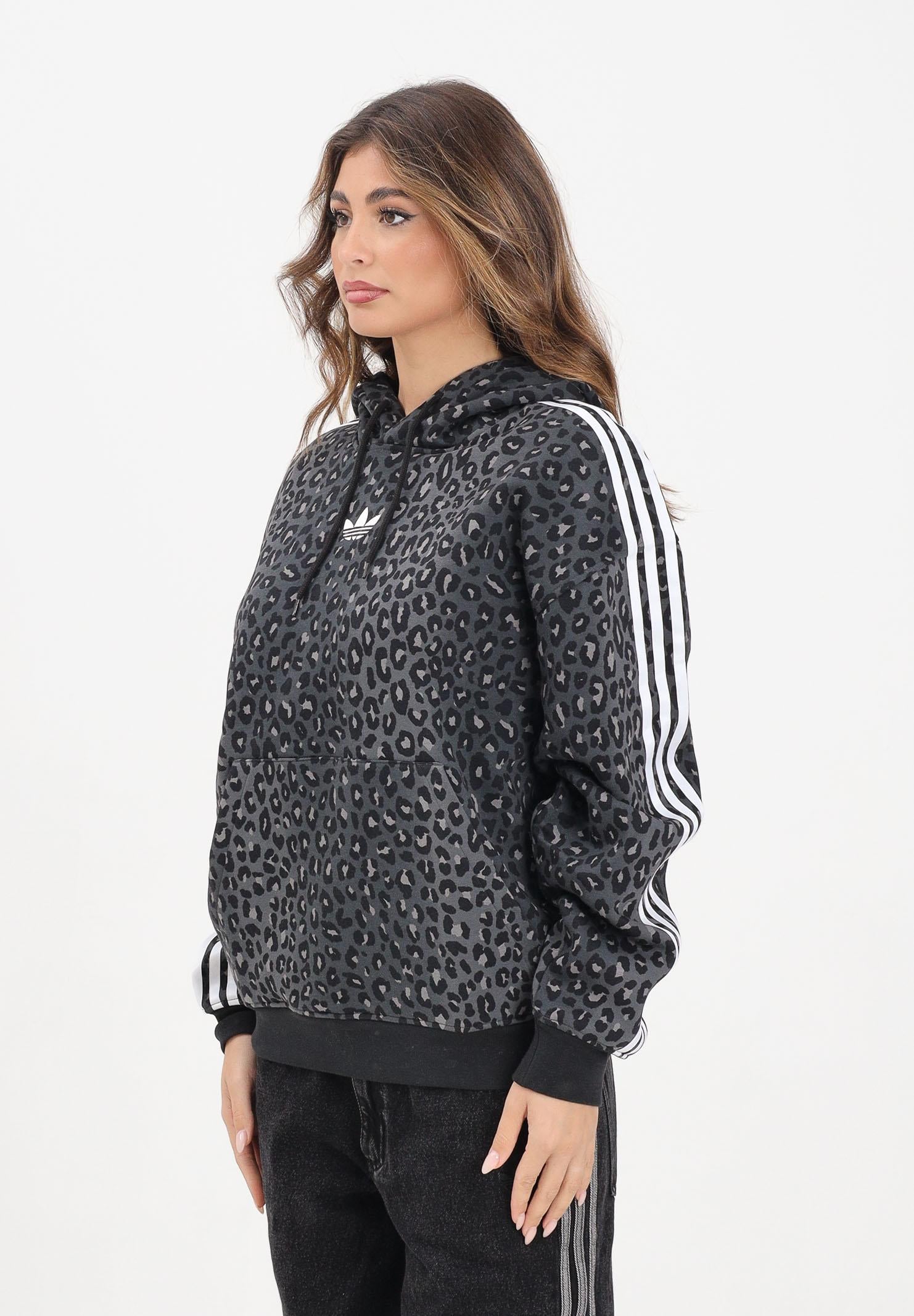 ADIDAS ORIGINALS Felpa con cappuccio Leo All Over Print Loose nera da donna JV7561 ADIDAS ORIGINALS