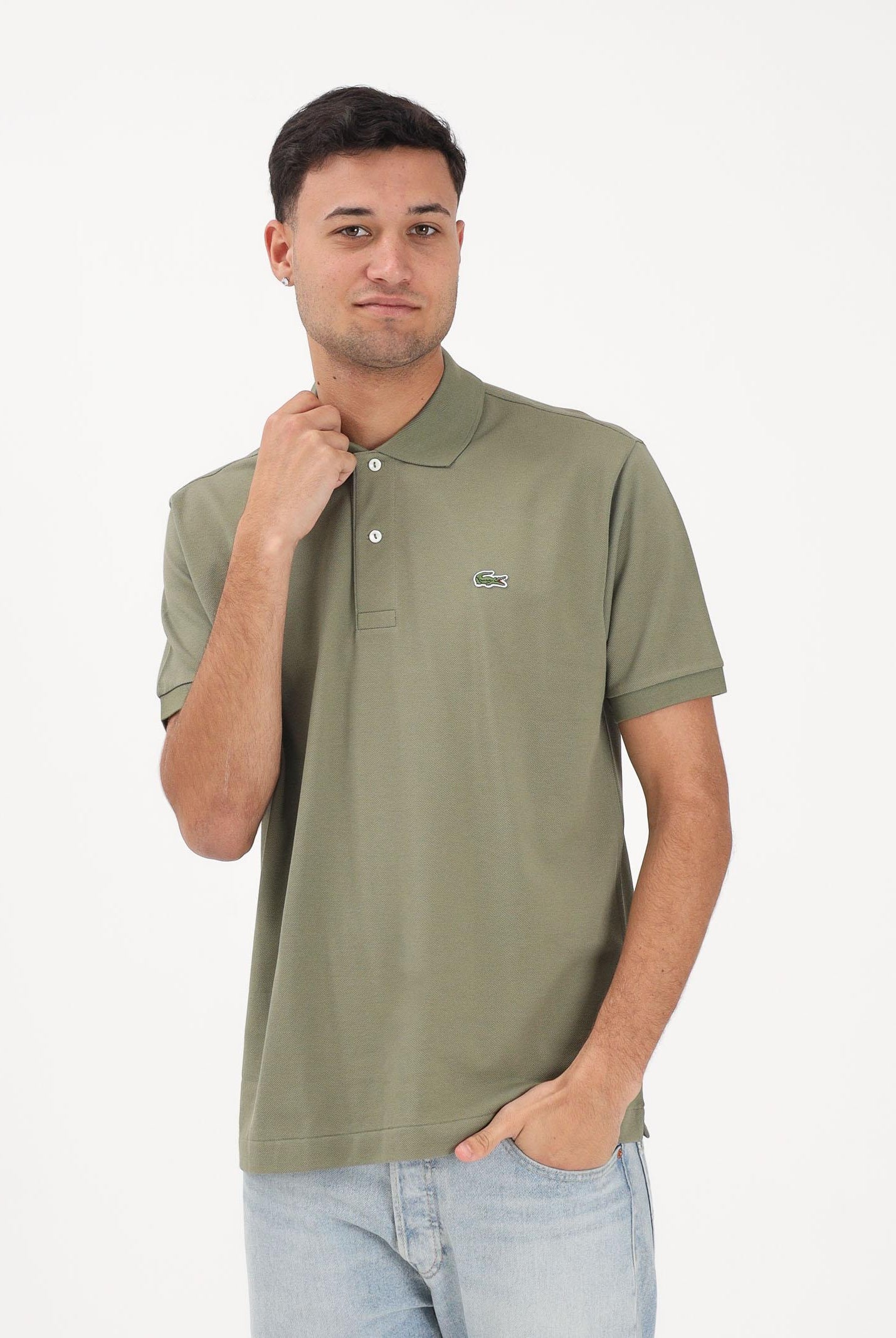 LACOSTE Polo a manica corta verde mimetico per uomo e donna con patch logo coccodirllo 1212 BMY LACOSTE
