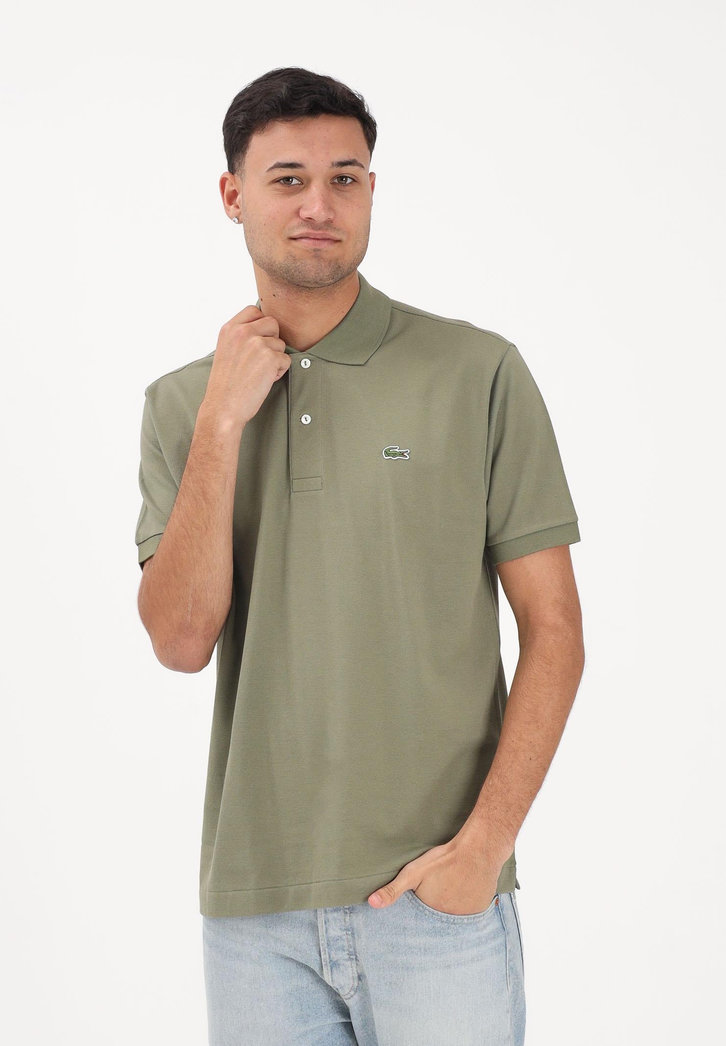 LACOSTE Polo a manica corta verde mimetico per uomo e donna con patch logo coccodirllo 1212 BMY LACOSTE