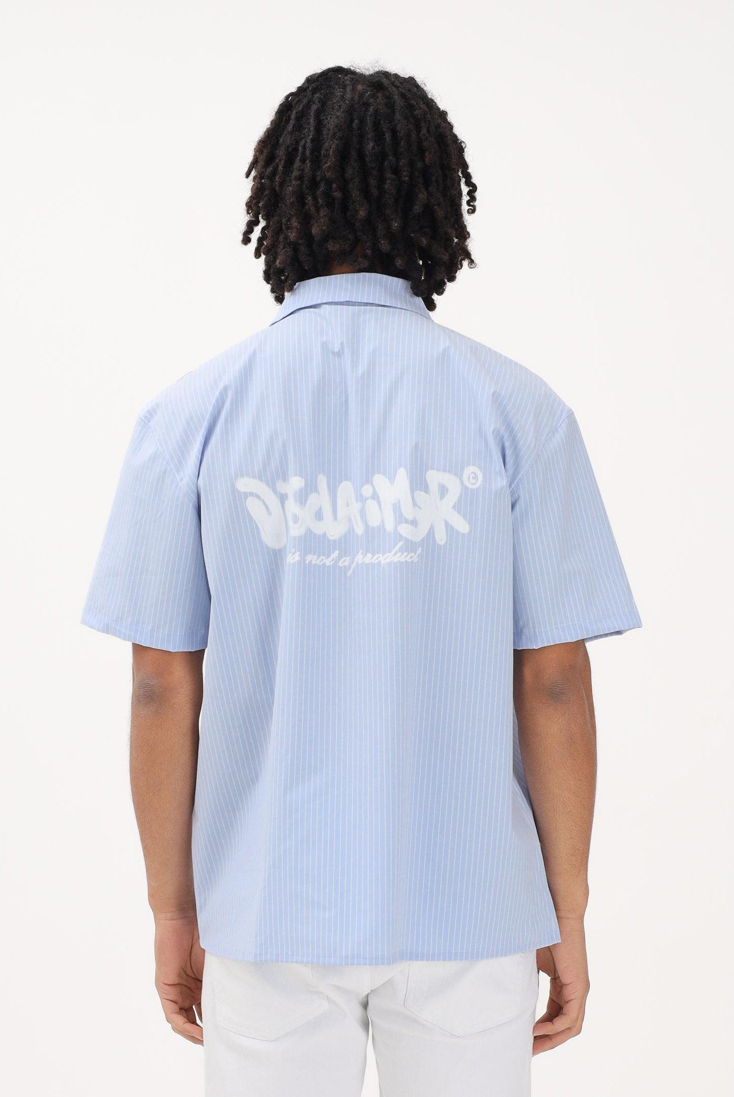 DISCLAIMER Camicia a manica corta azzurra da uomo con motivo a righe 26EDS55529 CE DISCLAIMER