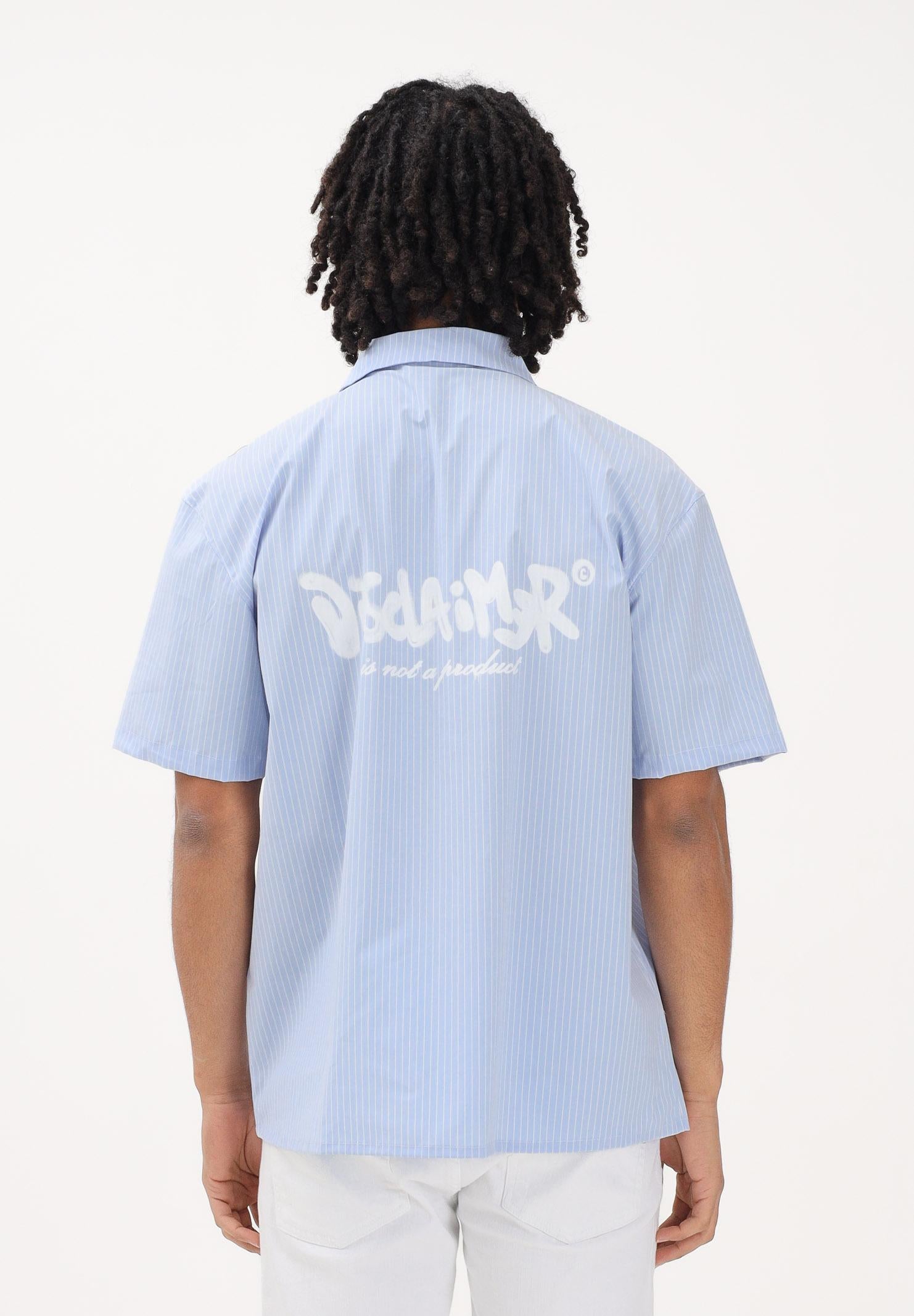 DISCLAIMER Camicia a manica corta azzurra da uomo con motivo a righe 26EDS55529 CE DISCLAIMER