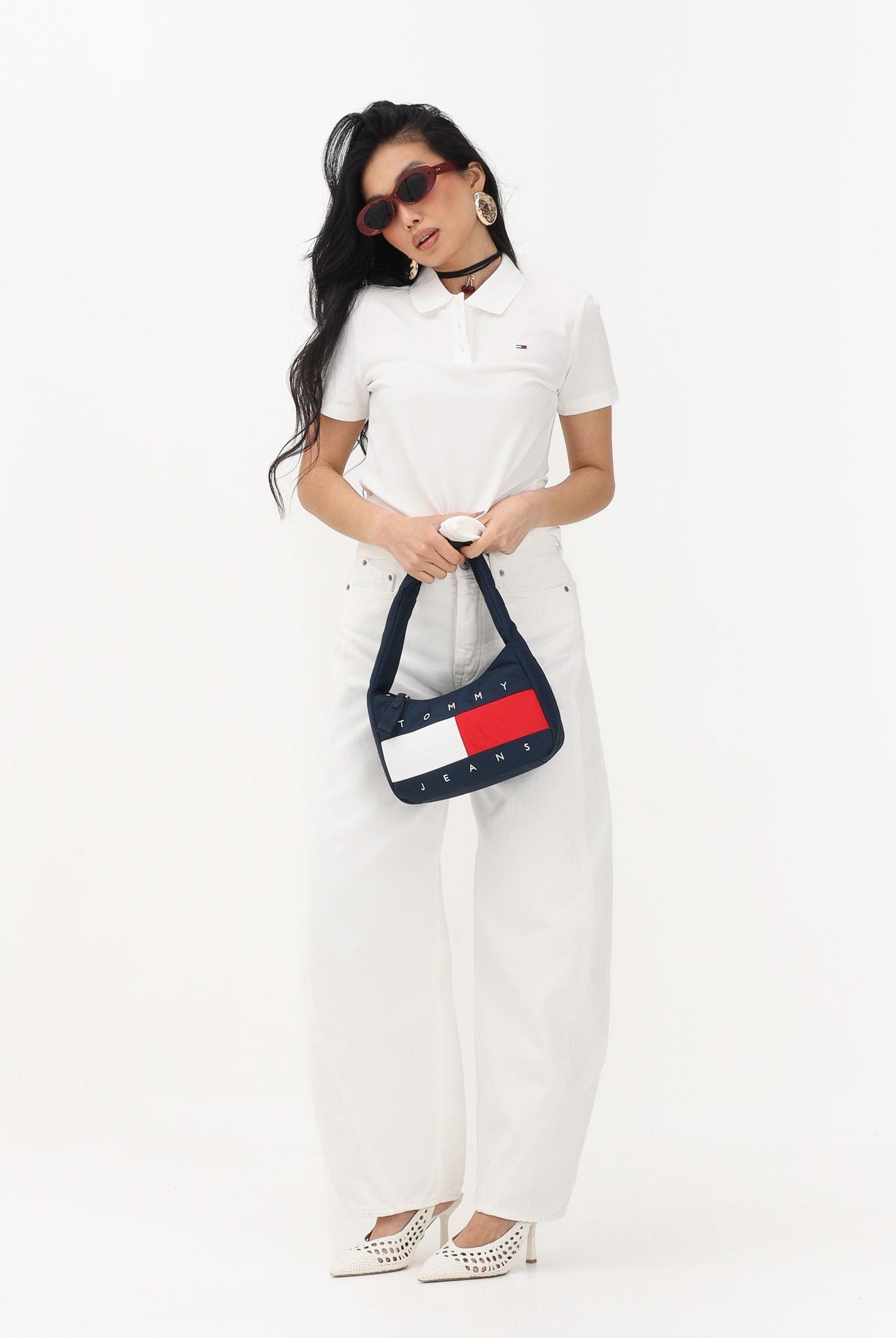 TOMMY JEANS Polo a manica corta bianca da donna con logo DW0DW20160 YBL TOMMY JEANS