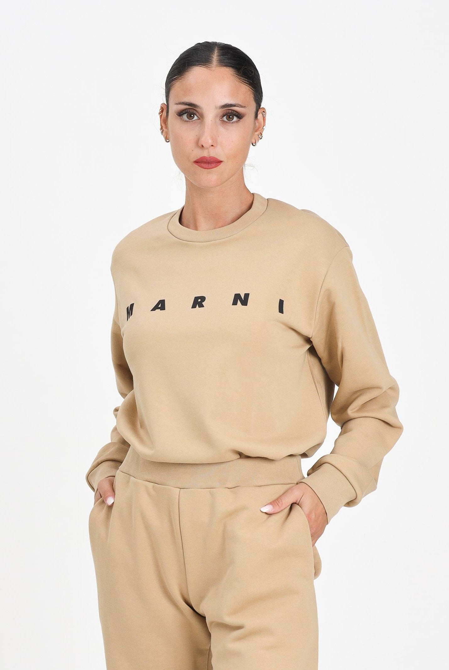 MARNI Felpa girocollo beige per donna, ragazzi e bambini con logo istituzionale M01612M00V0 0M715 MARNI