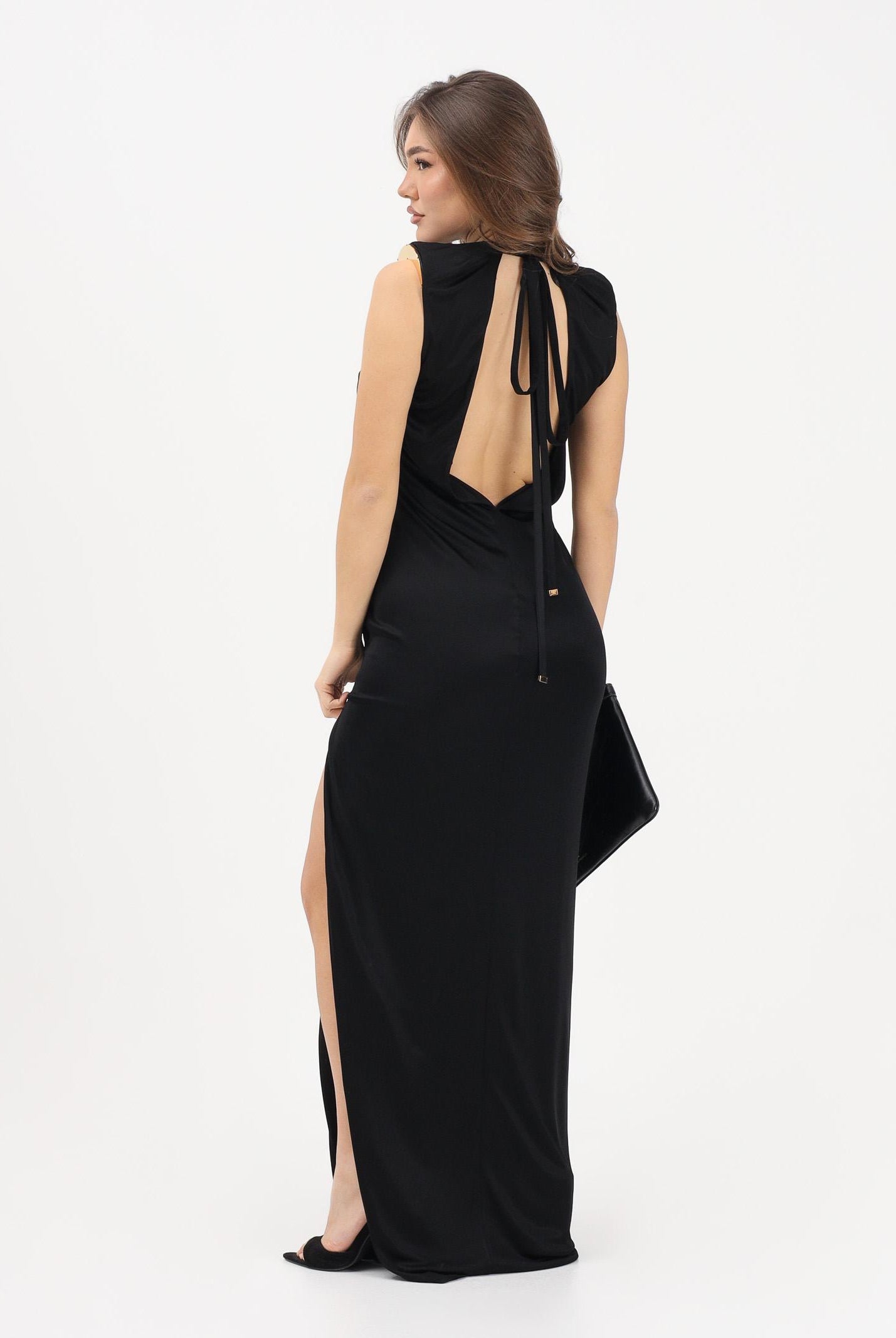 ELISABETTA FRANCHI Abito lungo nero da donna con spacco laterale ABR2461E2 110 ELISABETTA FRANCHI