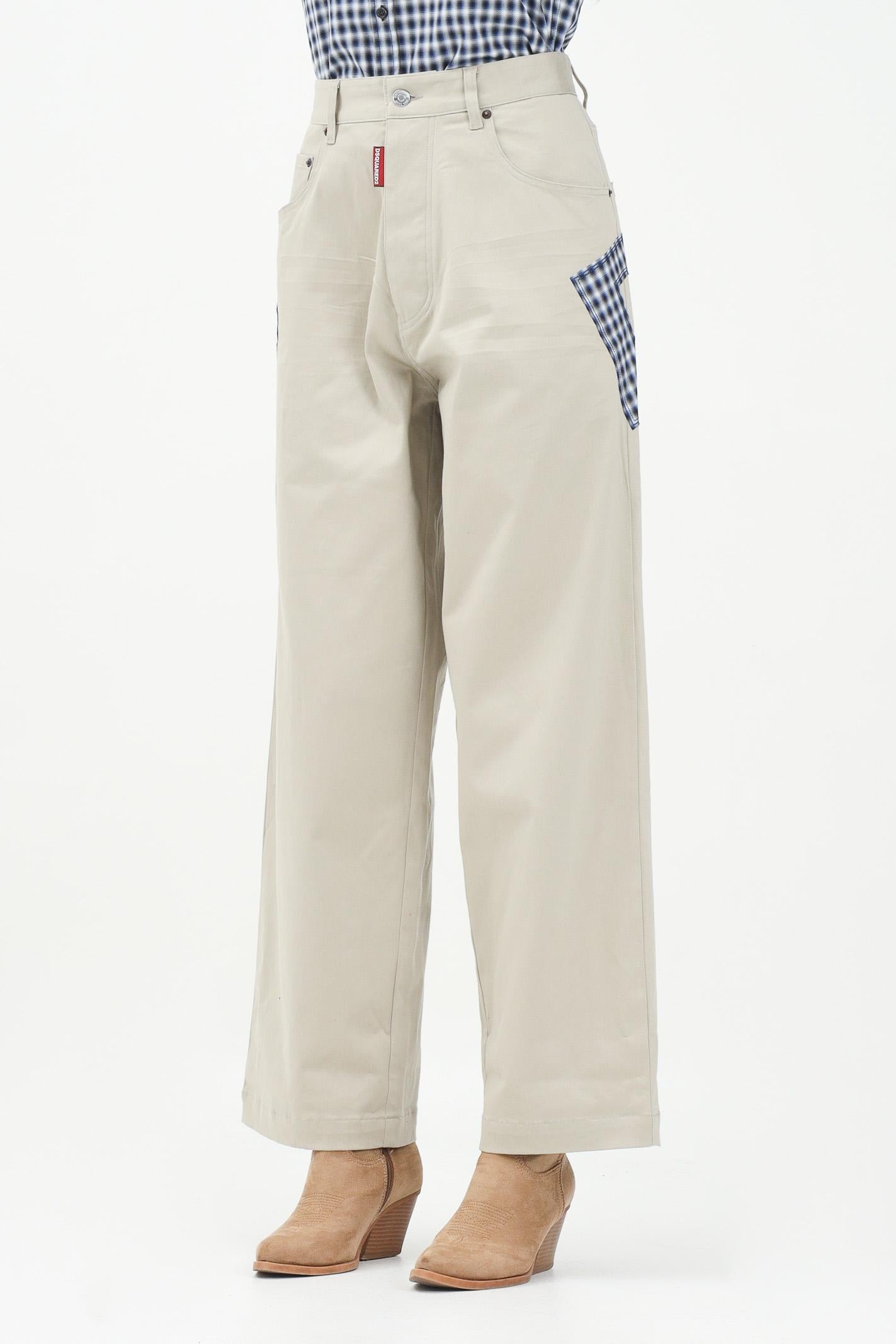 DSQUARED2 Pantalone beige per donna, ragazzi e bambini con il logo DSQ2 ricamato sul retro DQ2734D00XC DQ717 DSQUARED2