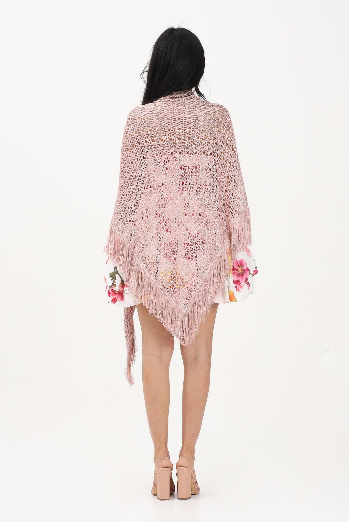 SIMONA CORSELLINI Stola in maglia rosa da donna con frange P26CPSLO0301 V0697 SIMONA CORSELLINI