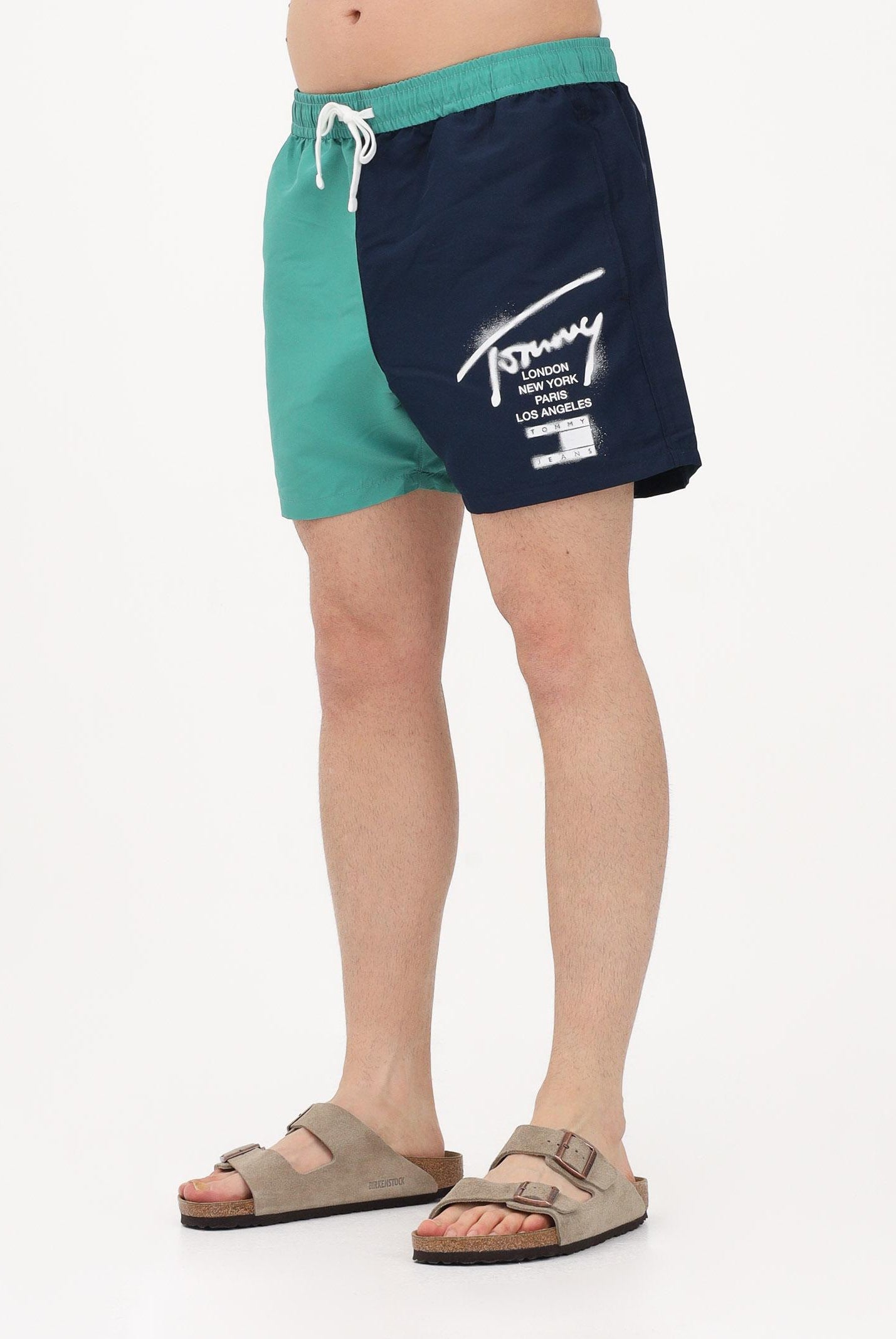 TOMMY HILFIGER Shorts mare blu e verde da uomo con logo stampato UM0UM03860 L5Y TOMMY HILFIGER