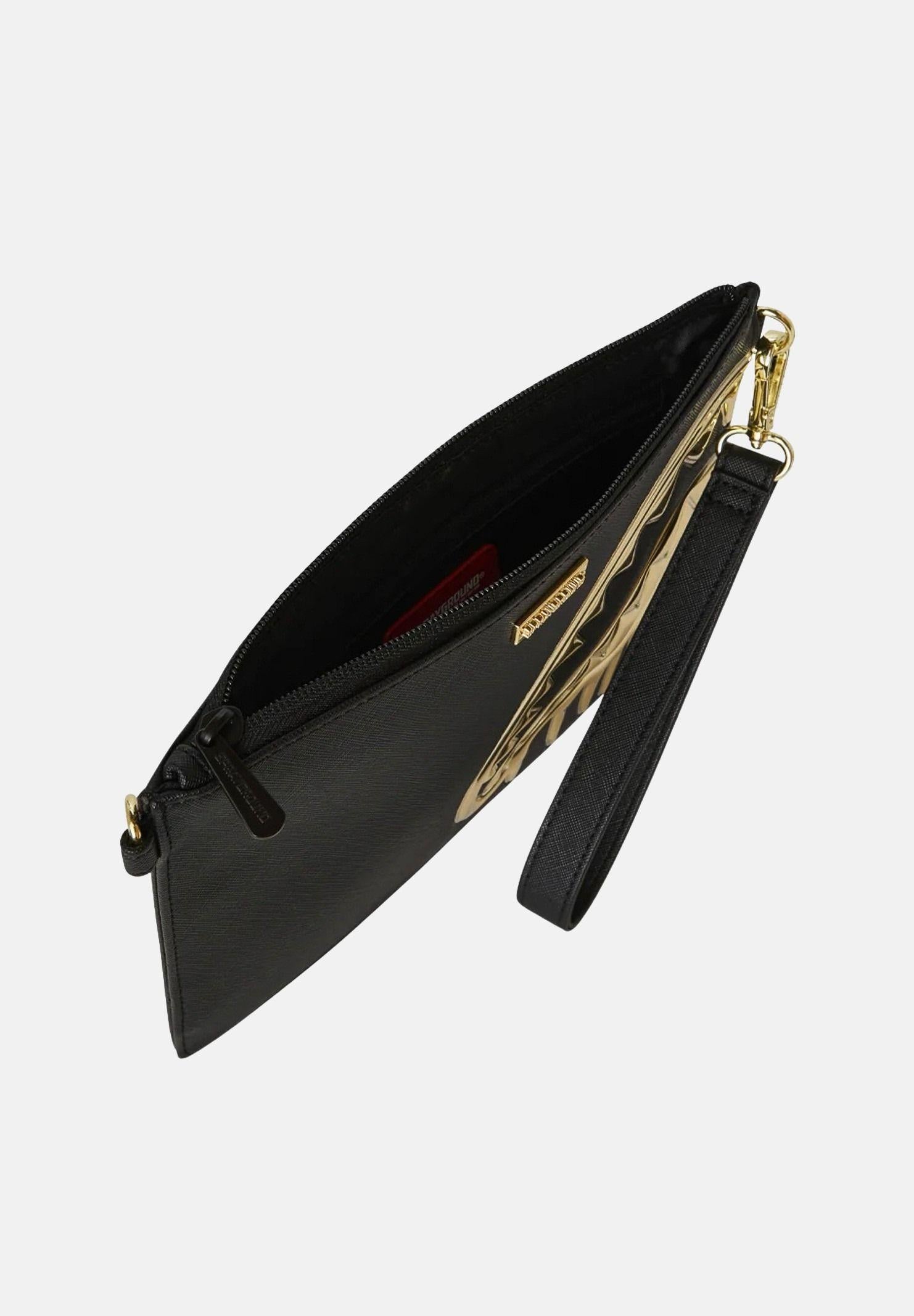 SPRAYGROUND Pochette GOLD AND DANGEROUS CROSSOVER CLUTCH nera e oro per uomo e donna 910B8271NSZ . SPRAYGROUND