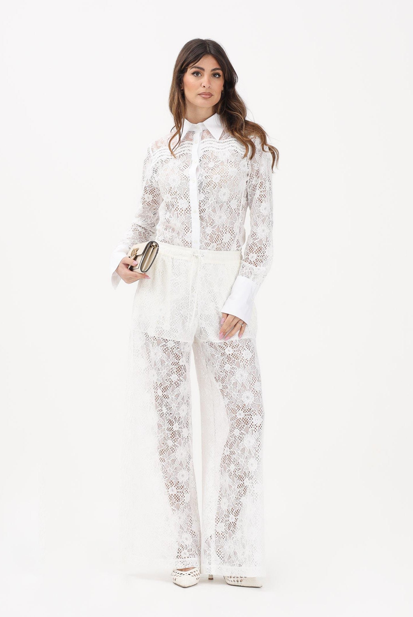 PINKO Pantalone LAURIE bianco da donna in pizzo rebrodé floreale<BR/> 106662A381 Z05 PINKO