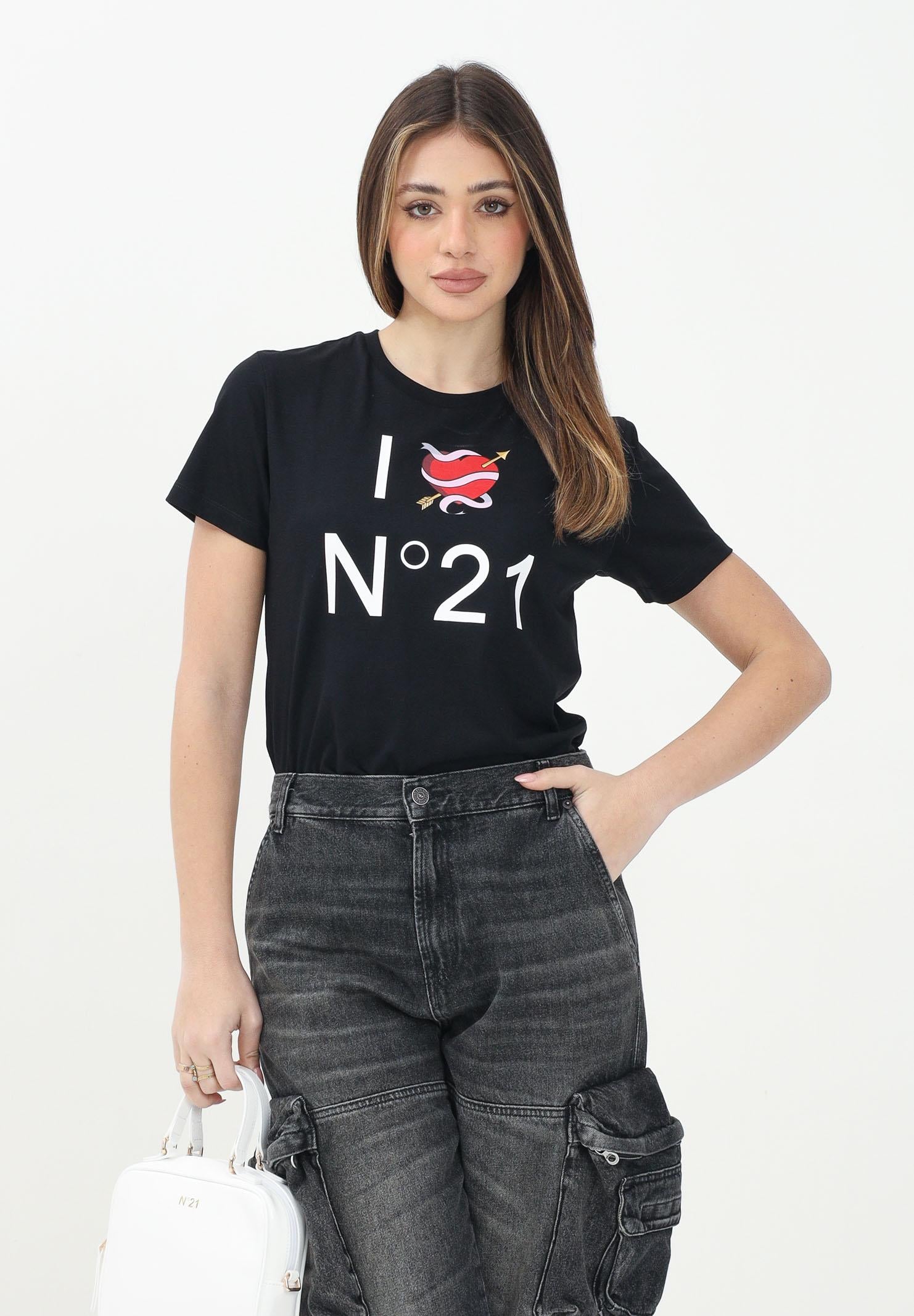 N21 T-shirt a manica corta nera per donna, ragazze e bambine con grafica I love N21 N2102CN0153 0N900 N21