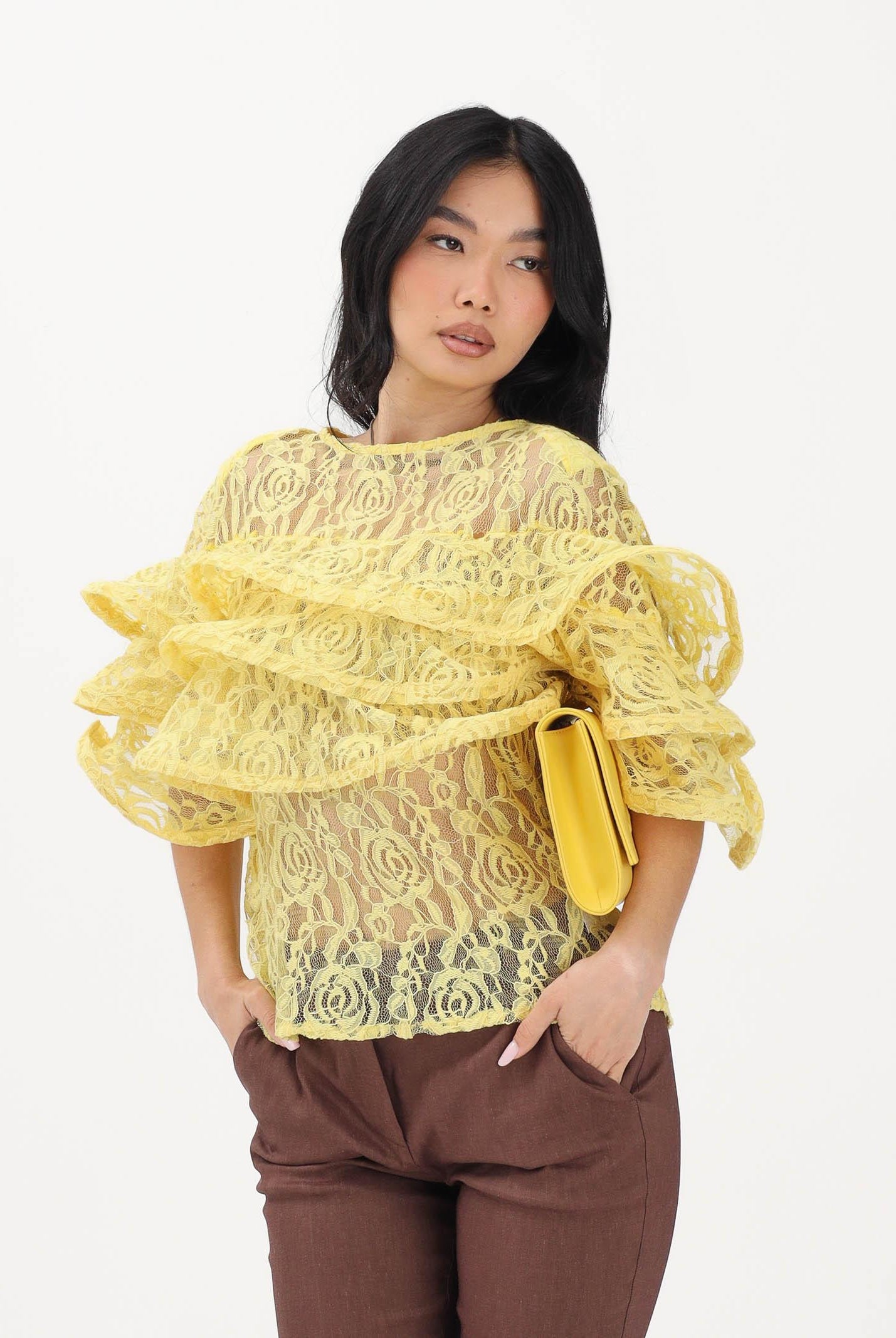 ODI ODI Blusa gialla da donna in pizzo floreale DAVOLI230S6 D9 ODI ODI