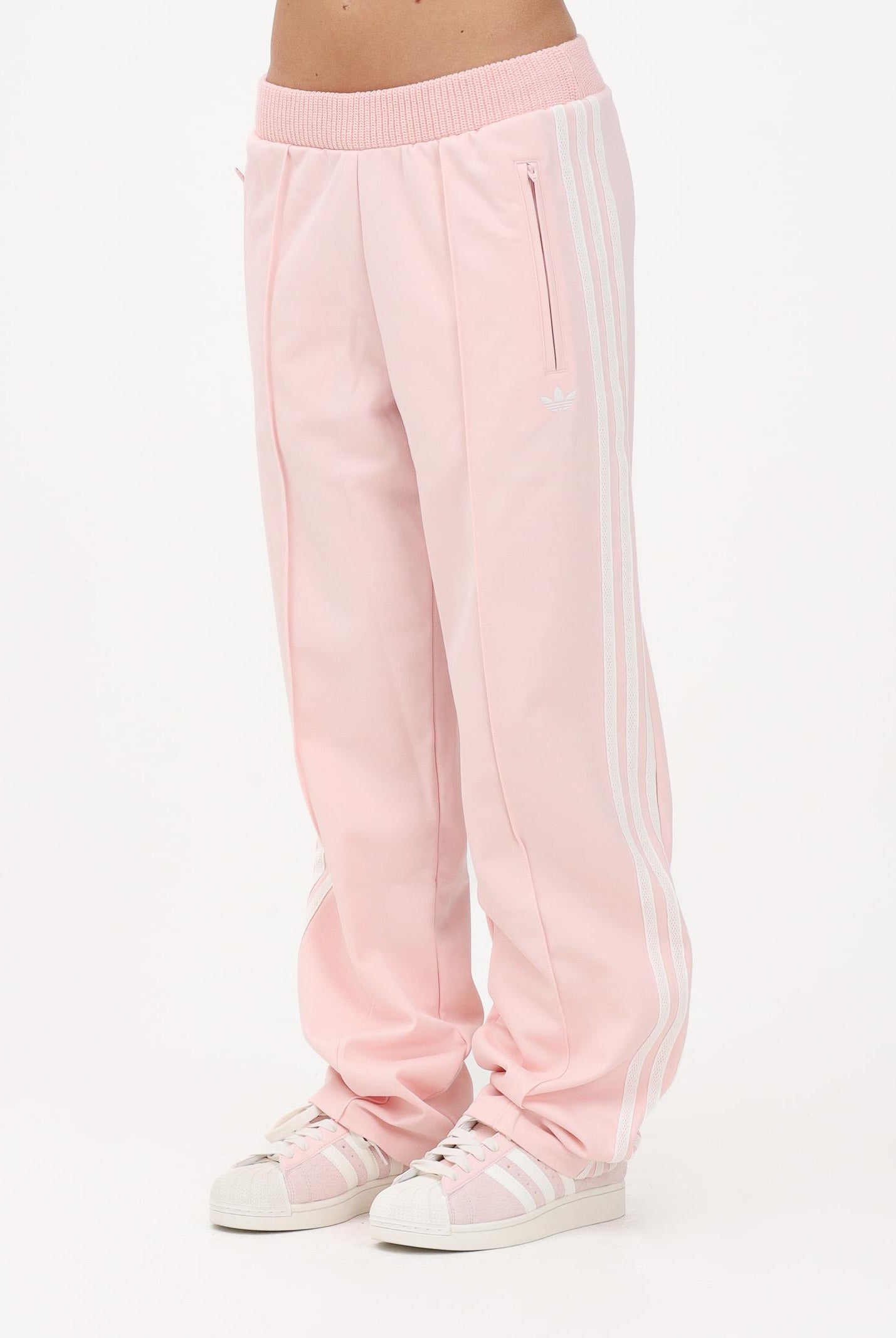 ADIDAS ORIGINALS Pantalone sportivo Firebird rosa da donna con dettagli in maglia all'uncinetto KD4315 . ADIDAS ORIGINALS
