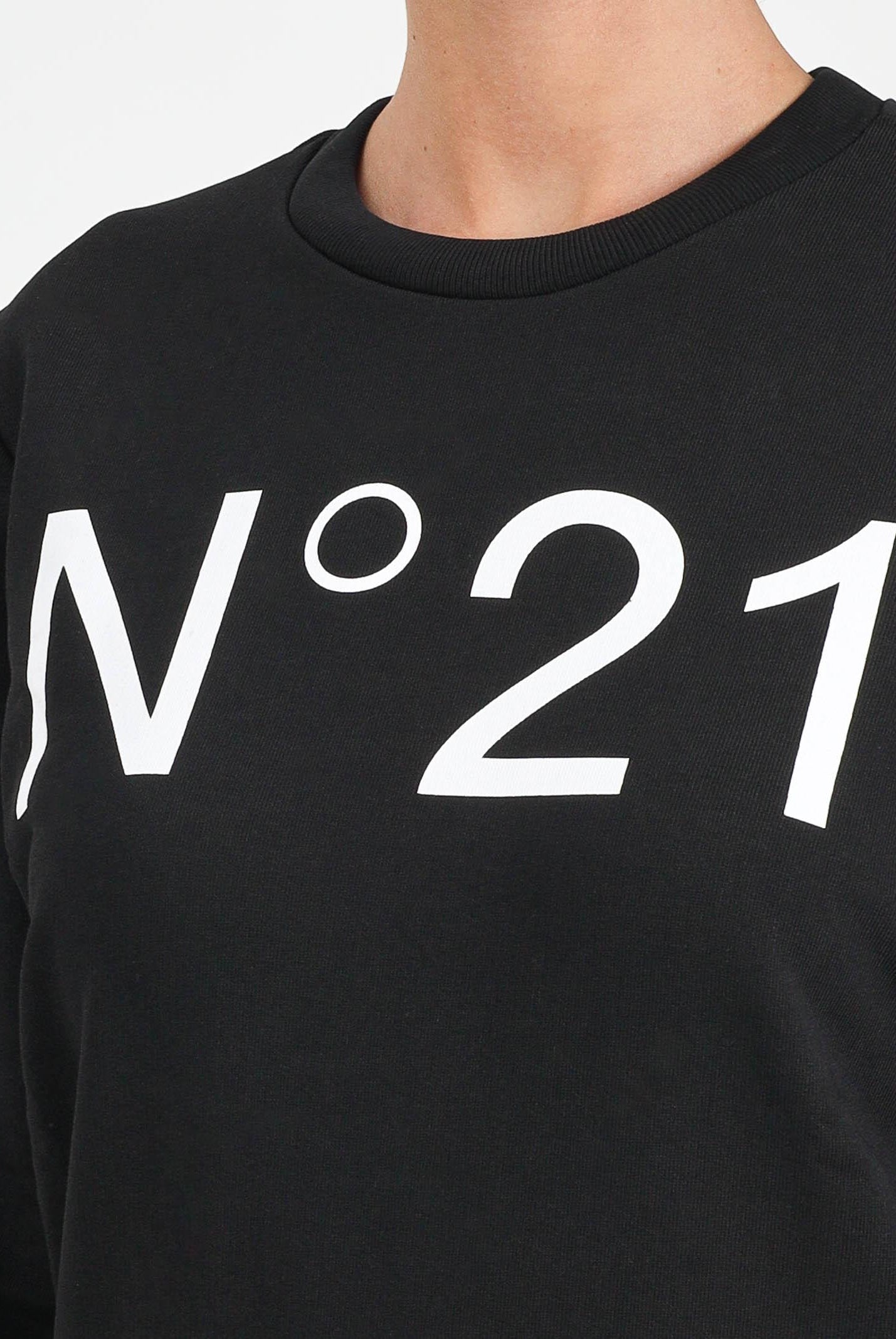 N21 Felpa girocollo nera per donna, ragazzi e bambini con logo a contrasto N21588N0154 0N900 N21