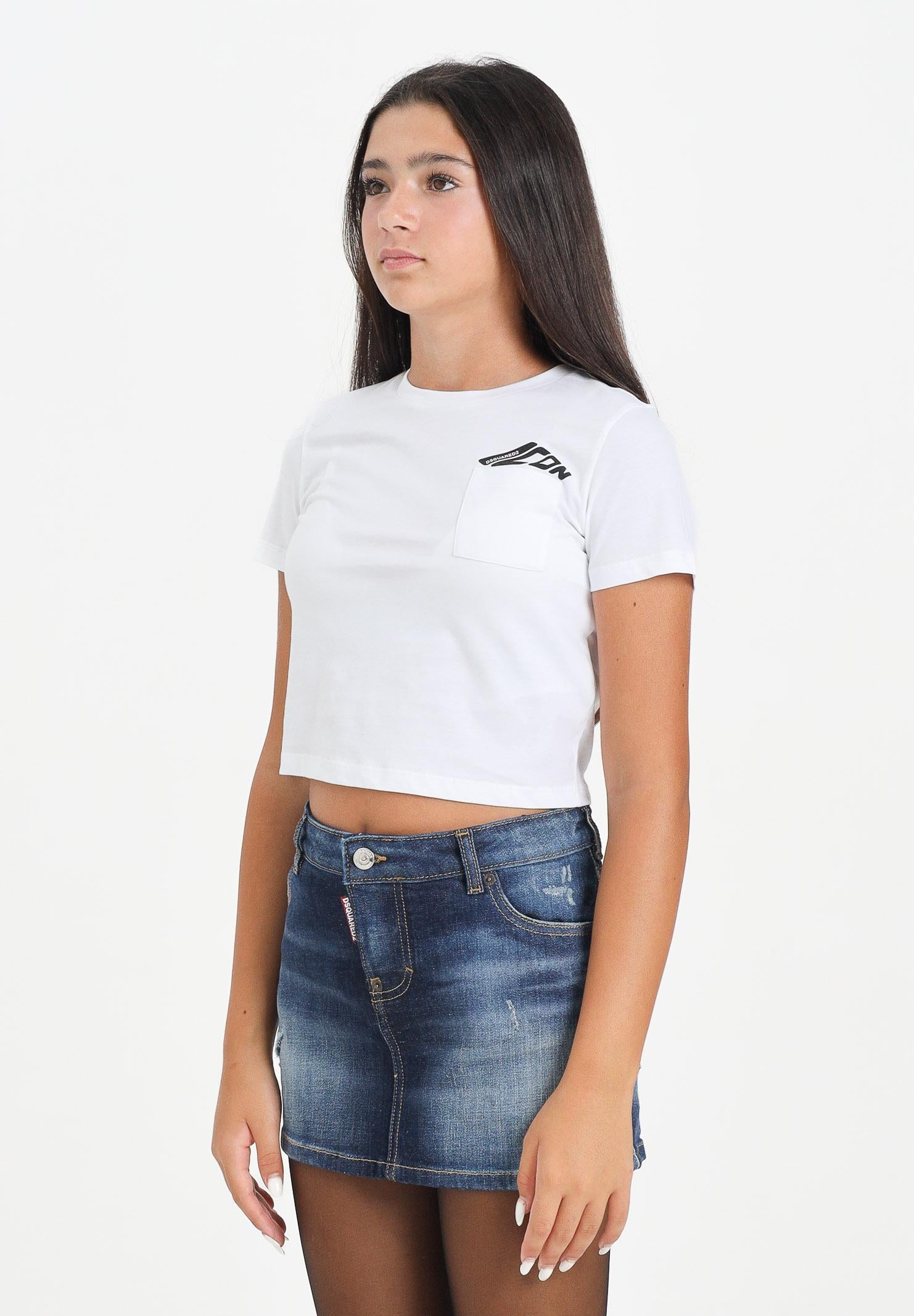 DSQUARED2 T-shirt a manica corta bianca per donna e ragazze con taschino DQ3137D00XM DQ100 DSQUARED2