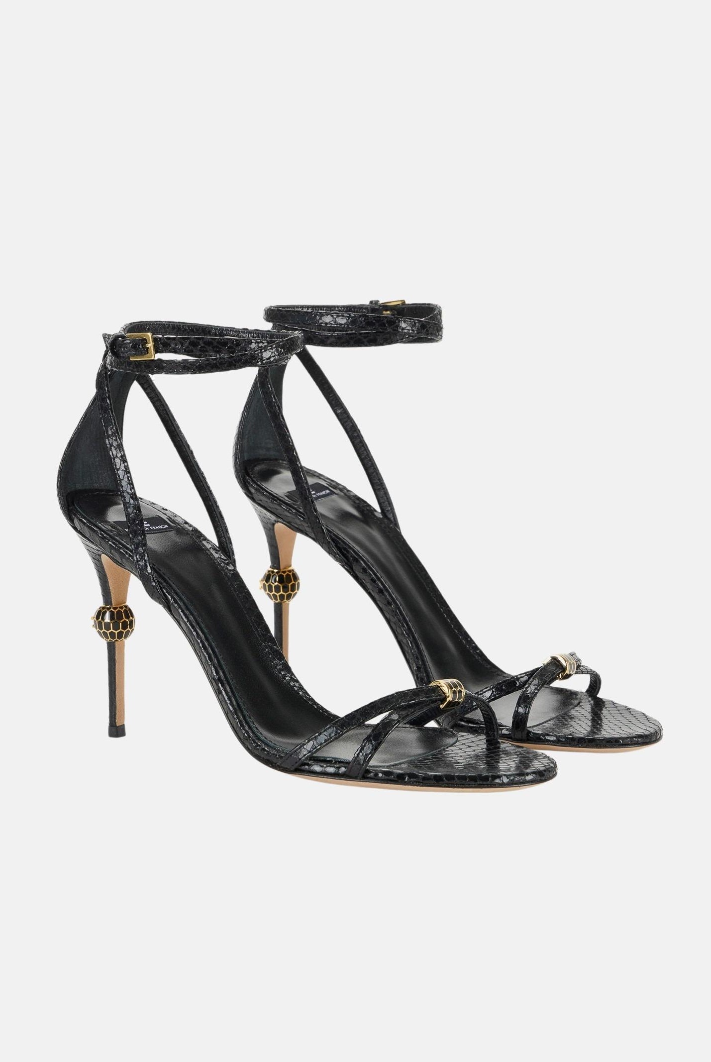 ELISABETTA FRANCHI Sandali neri da donna con tacco gioiello<BR/> SA69L57E2 110 ELISABETTA FRANCHI