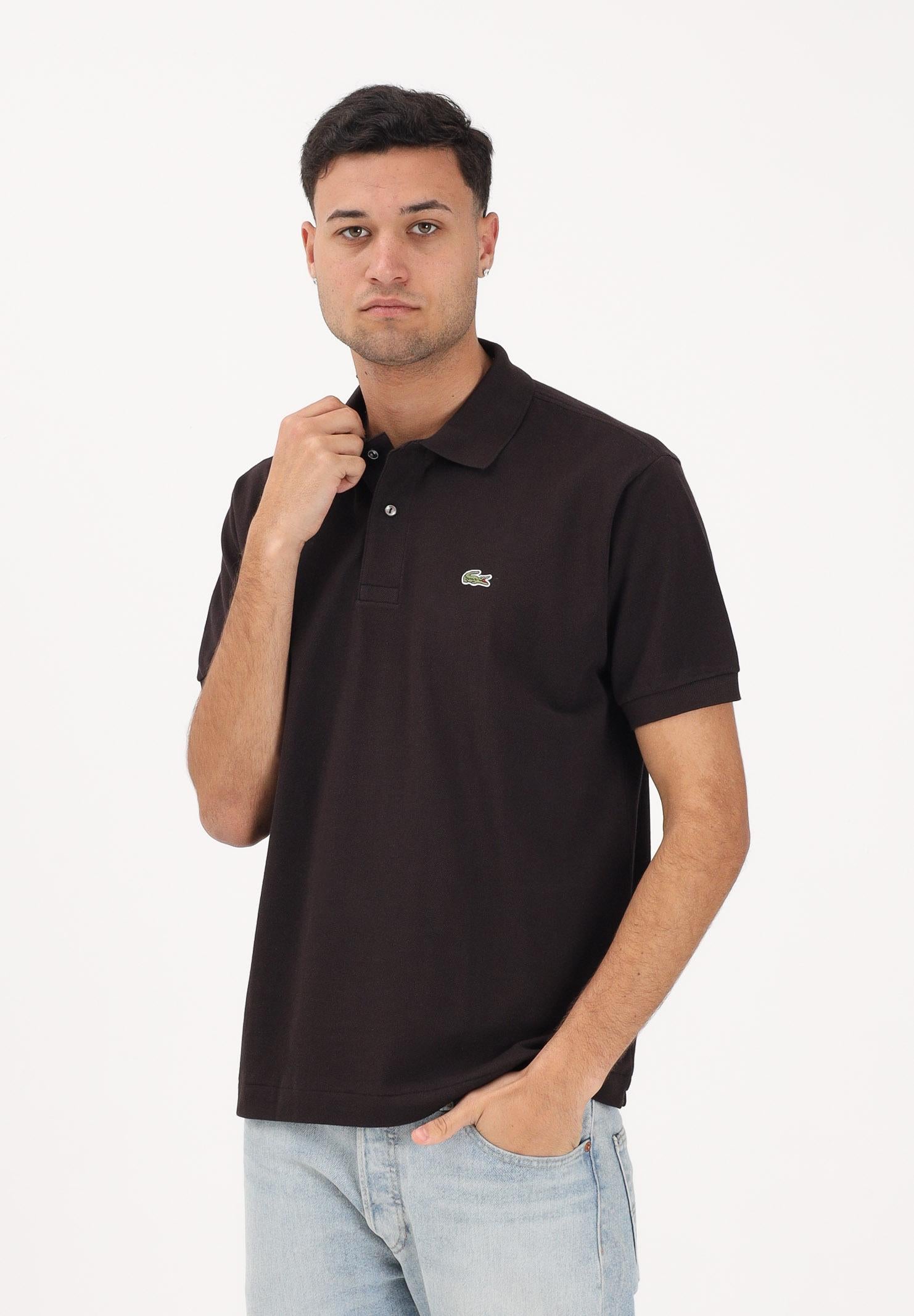 LACOSTE Polo marrone per uomo e donna con patch logo coccodrilo 1212 3LA LACOSTE