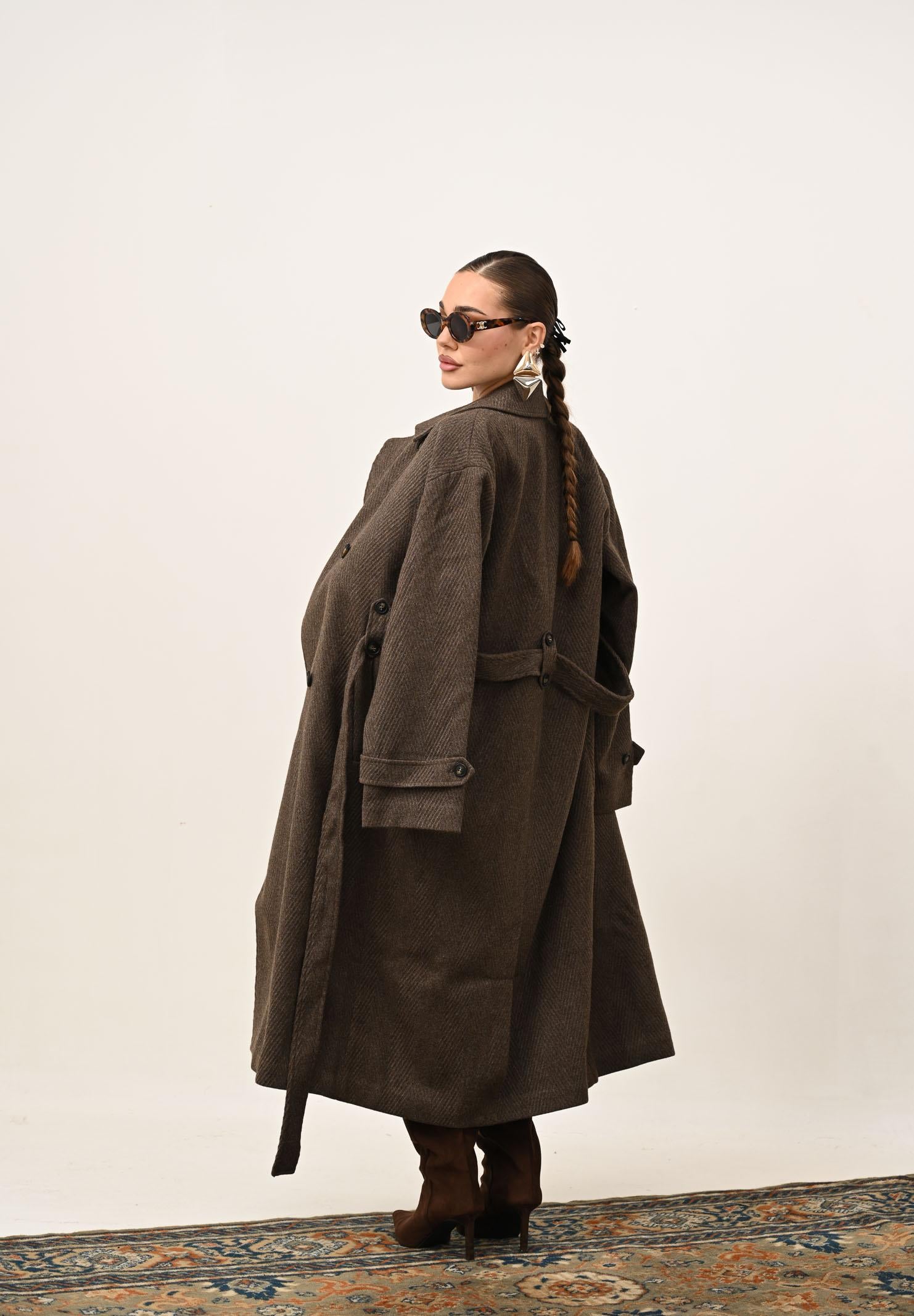 ONLY Cappotto lungo doppiopetto marrone da donna con motivo a spina di pesce 15353049 SealBrown ONLY