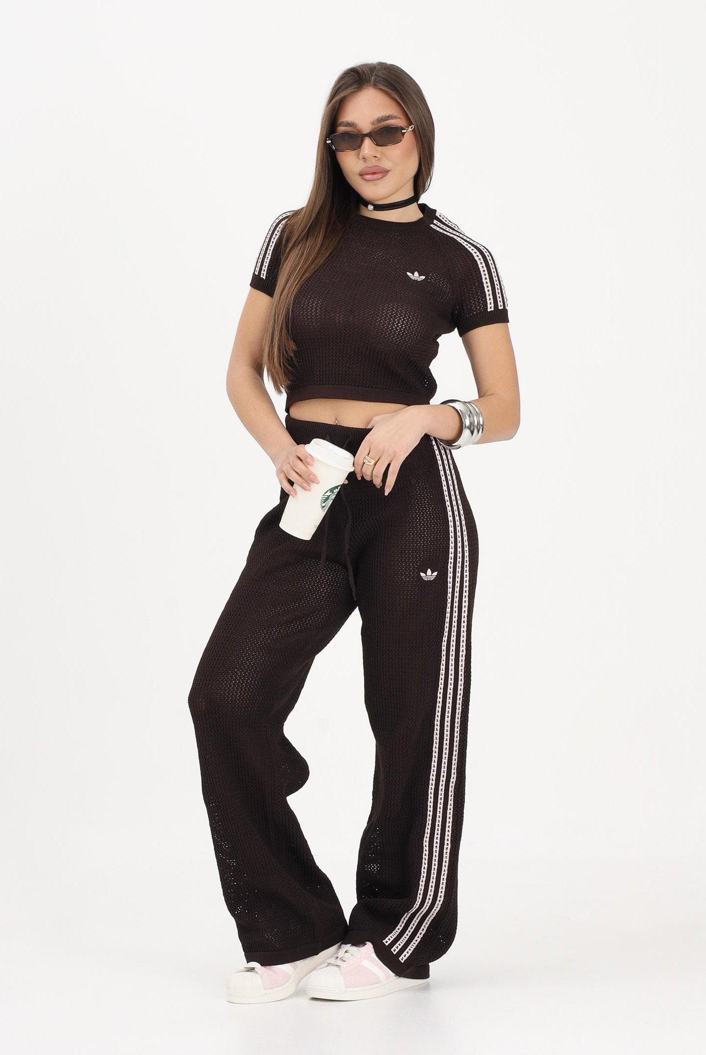 ADIDAS ORIGINALS Maglia a manica corta KNITTED CROCHET CALI marrone da donna KC6480 . ADIDAS ORIGINALS