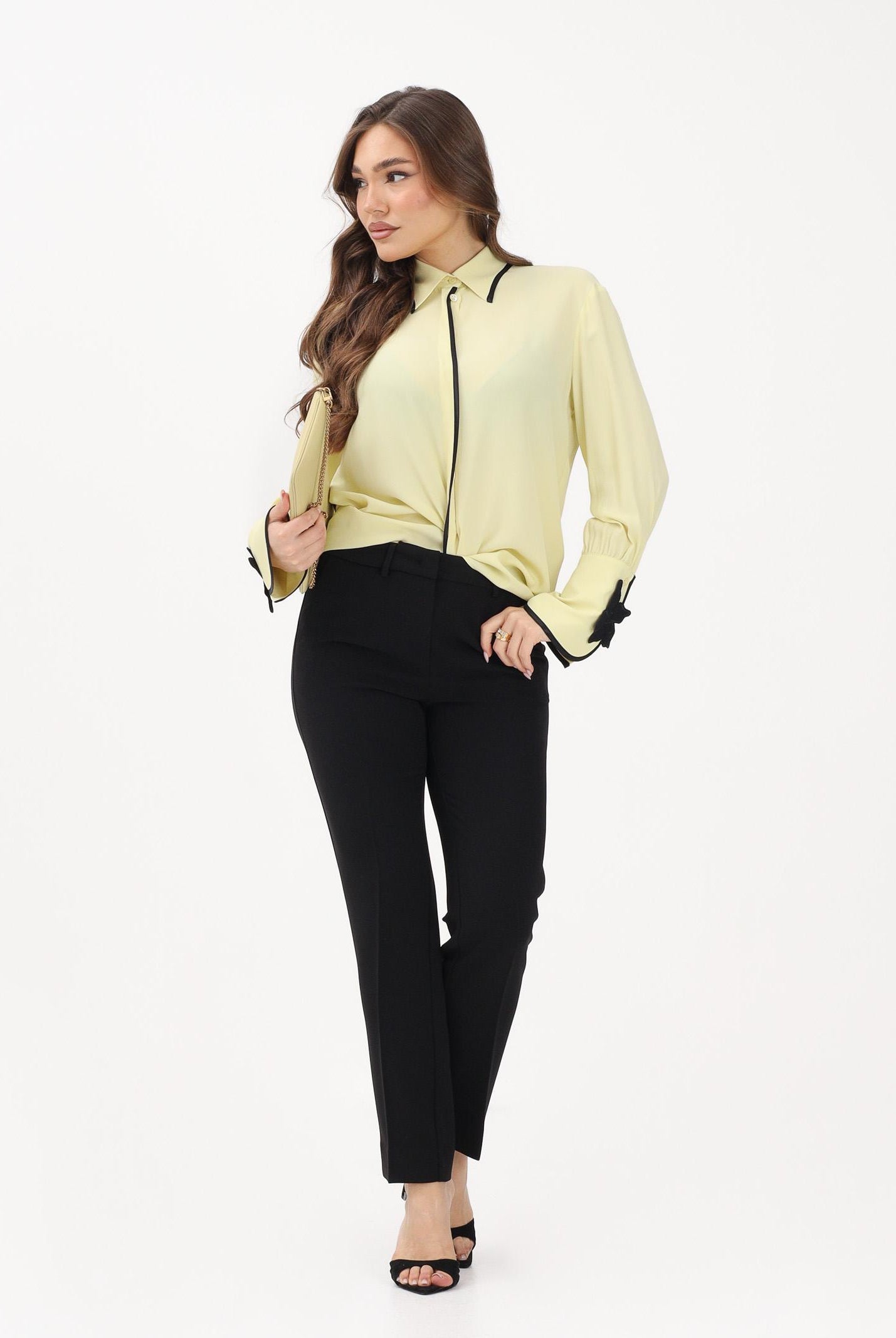 SIMONA CORSELLINI Camicia a manica lunga gialla da donna con dettagli a contrasto P26CPCA01301 V0774 SIMONA CORSELLINI