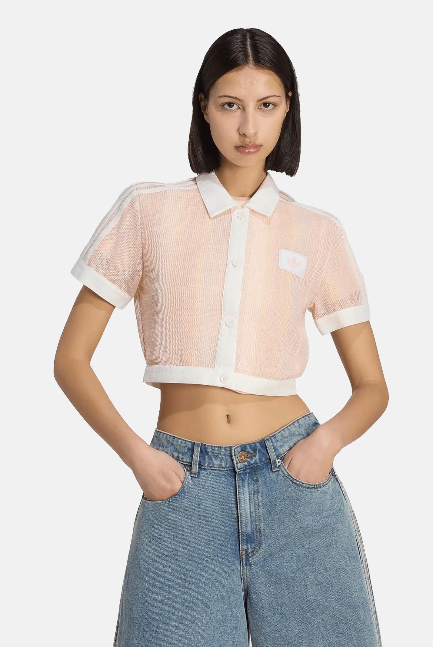 ADIDAS ORIGINALS Camicia crop SUMMER GLOW STRIPED rosa da donna KY8140 . ADIDAS ORIGINALS