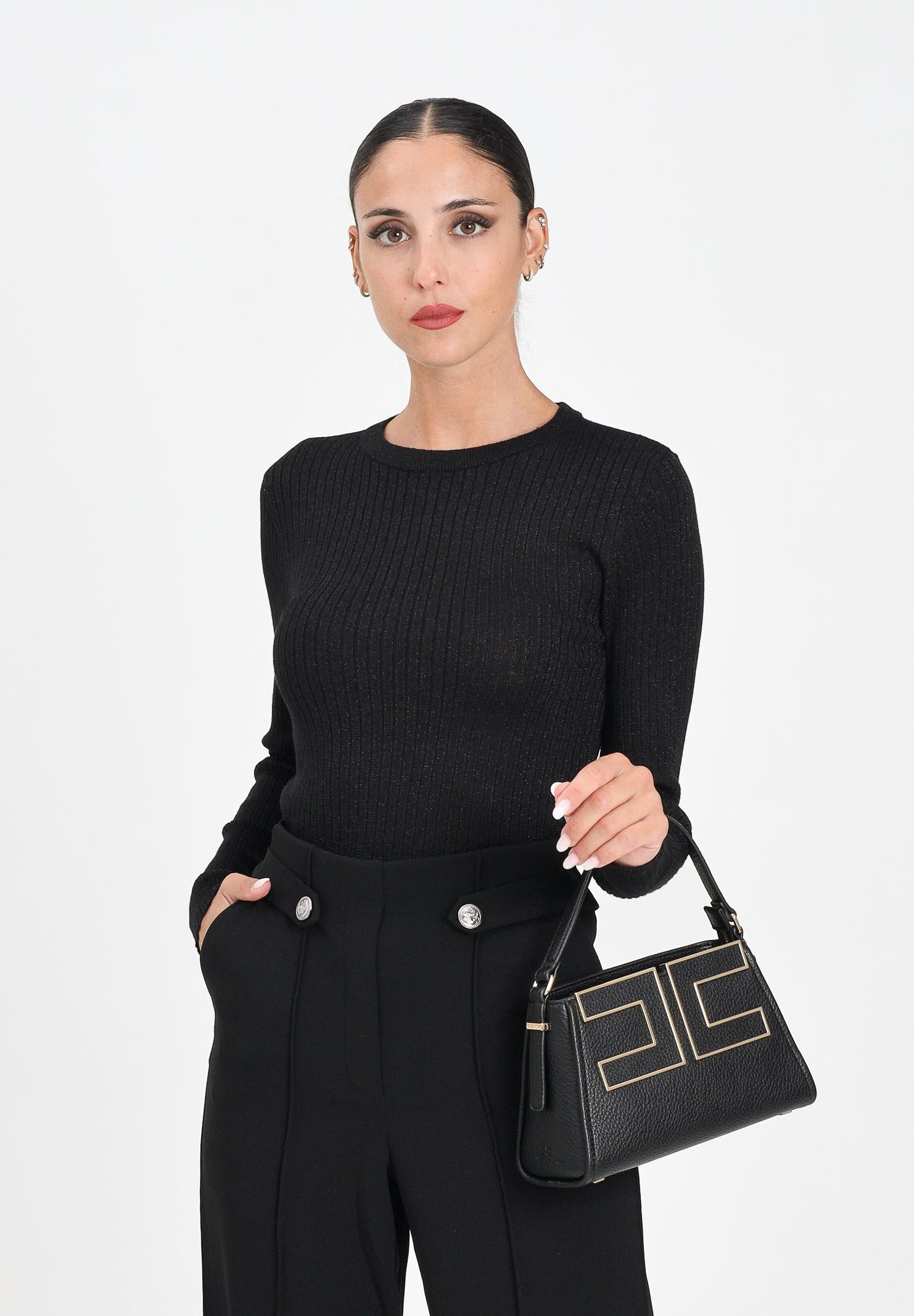 JDY Maglioncino girocollo nero da donna realizzata in tessuto a costine con delicato filo lurex 15330569 Black JDY