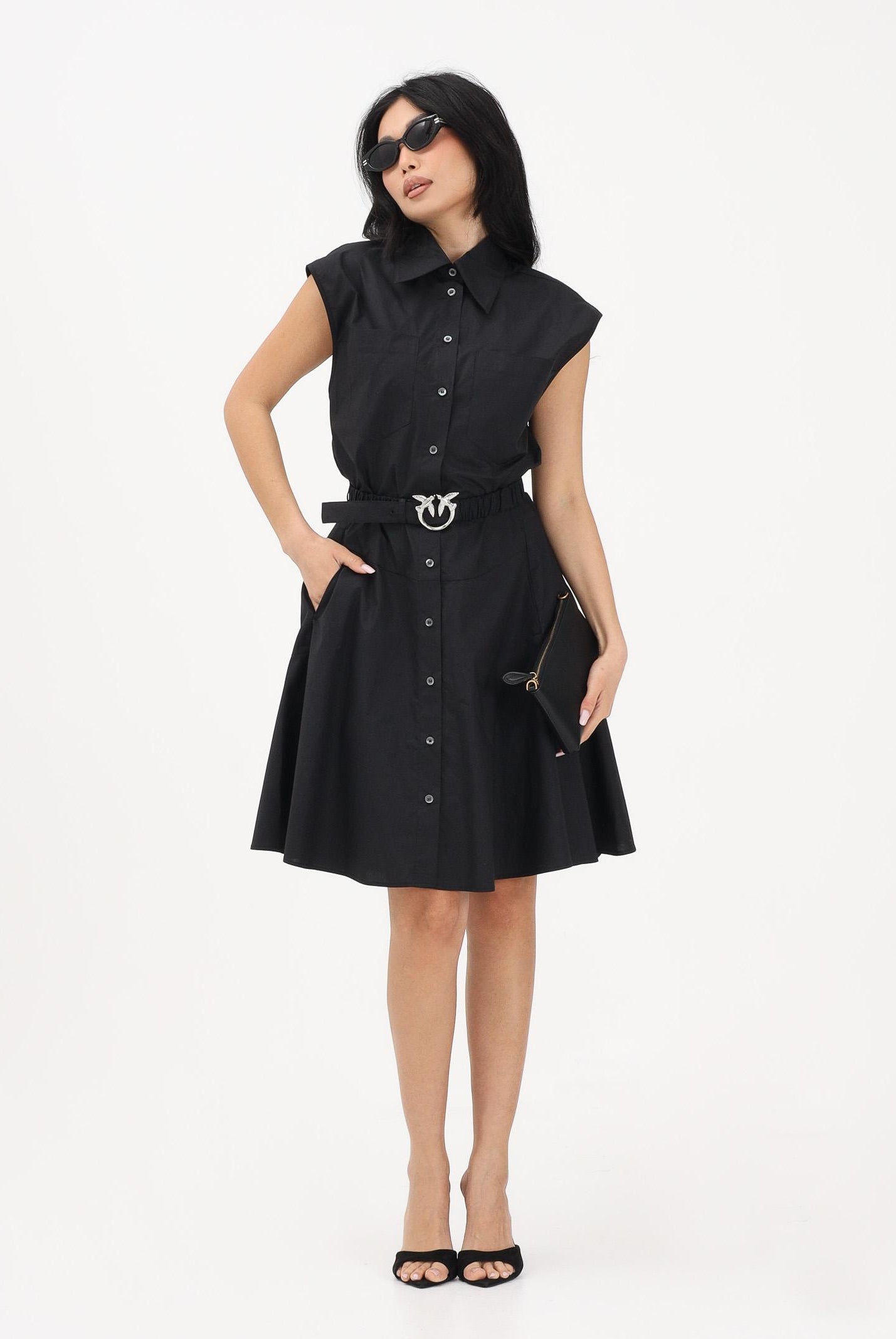 PINKO Abito chemisier nero da donna con cintura 103111A2LD Z99 PINKO