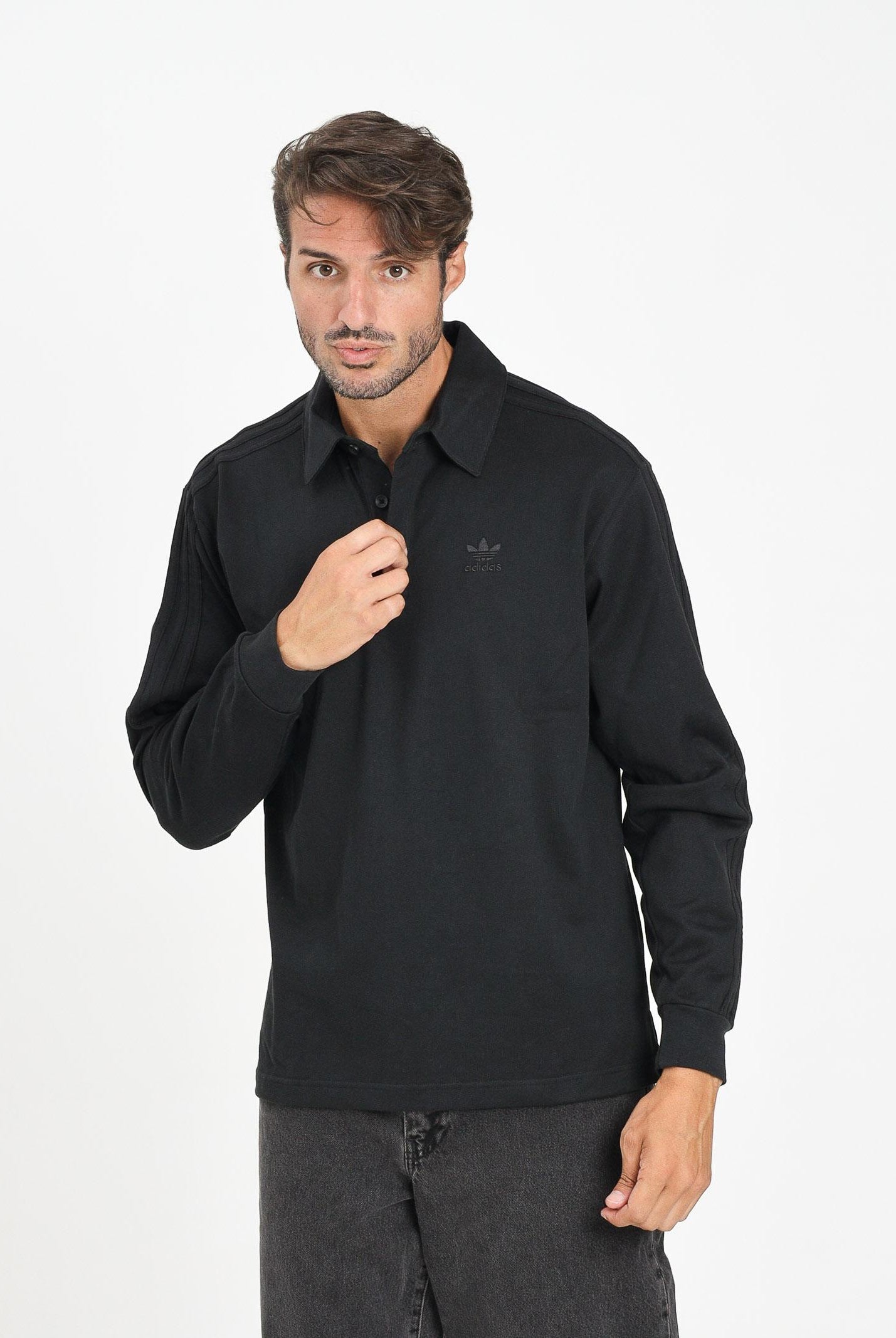 ADIDAS ORIGINAL Polo a manica lunga Adicolor Rugby nera da uomo JY1401 ADIDAS ORIGINALS